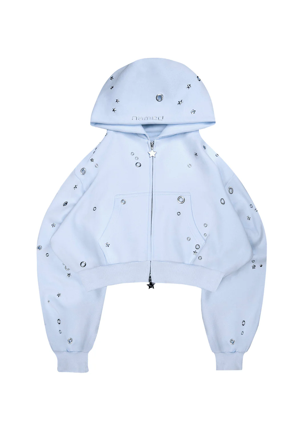 GLITCH EYELET CROP ZIP HOODIE BABY BLUE