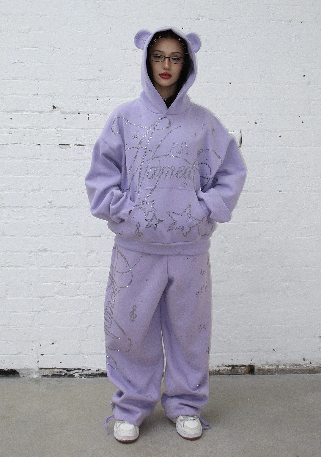 DREAMER RHINESTONE TEDDY OVERSIZED SWEATPANTS LILAC