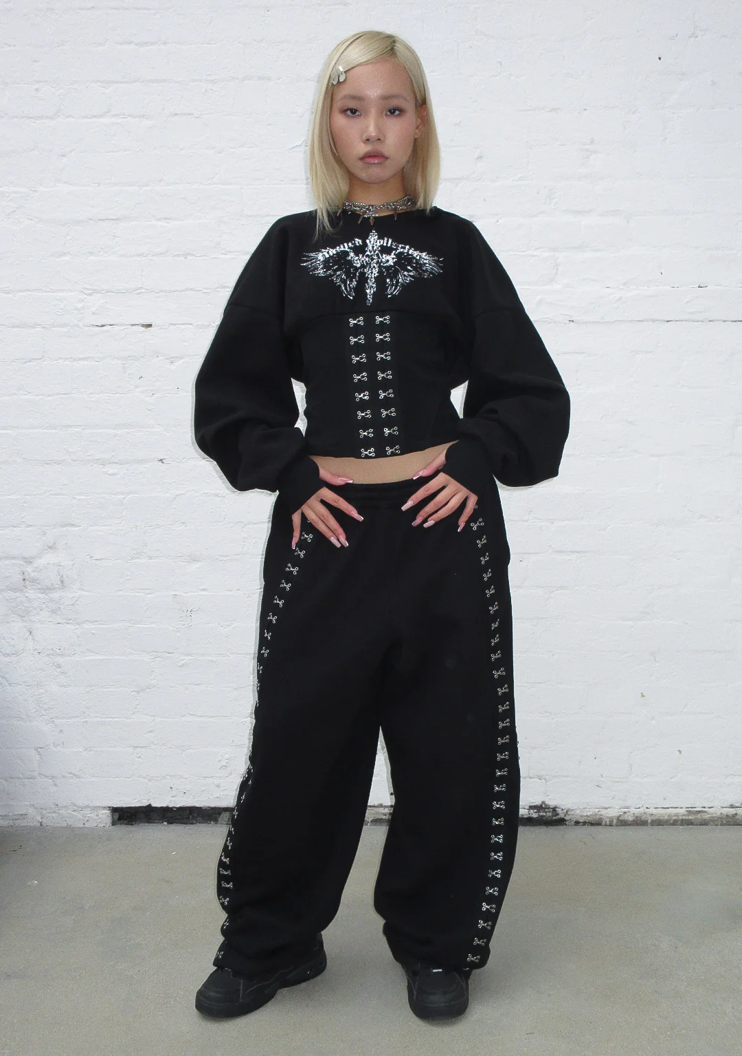 FALLEN CORSET SCULPT HOODIE BLACK