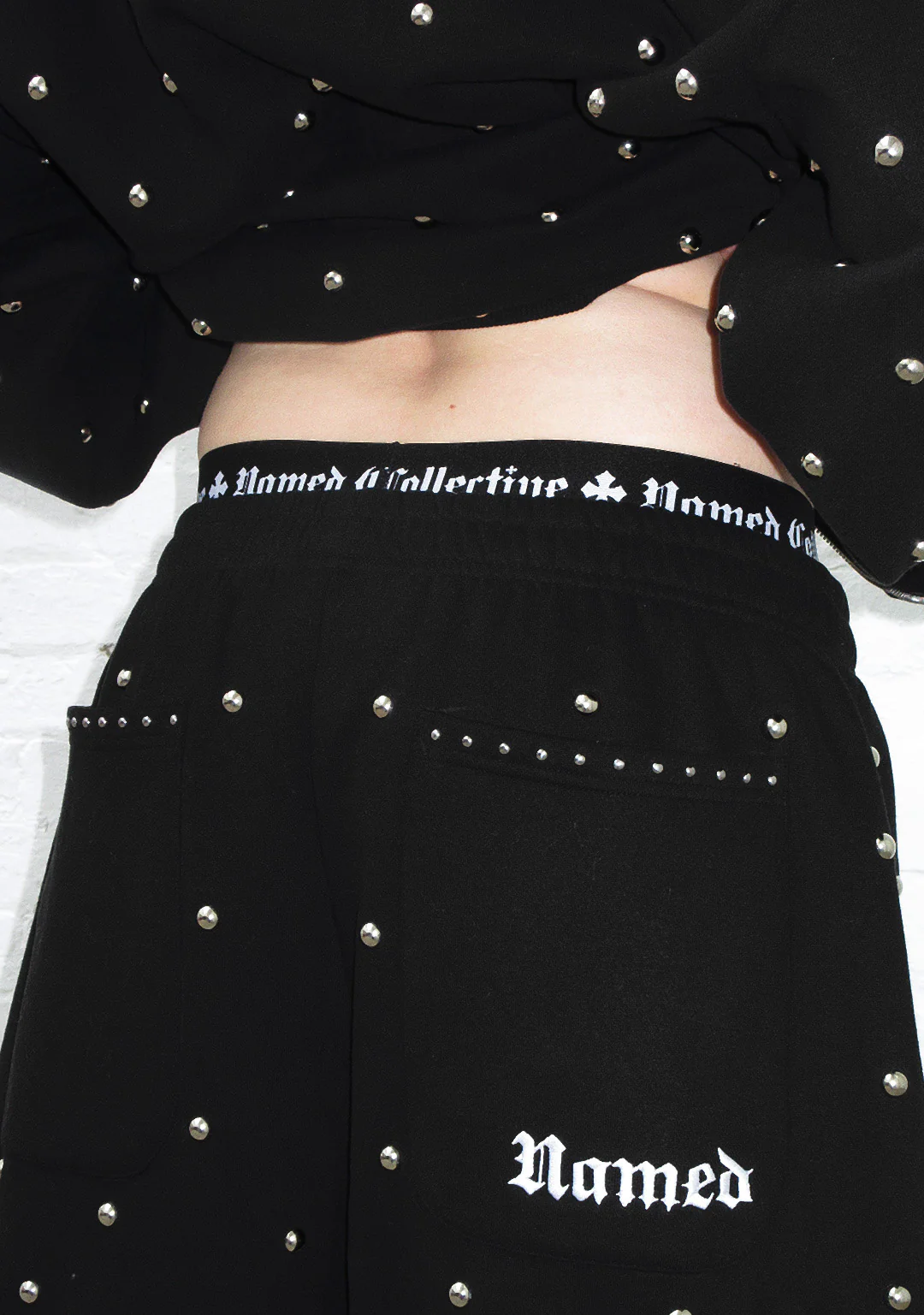 NOVA STUDDED POLKA DOT OVERSIZED SWEATPANTS BLACK