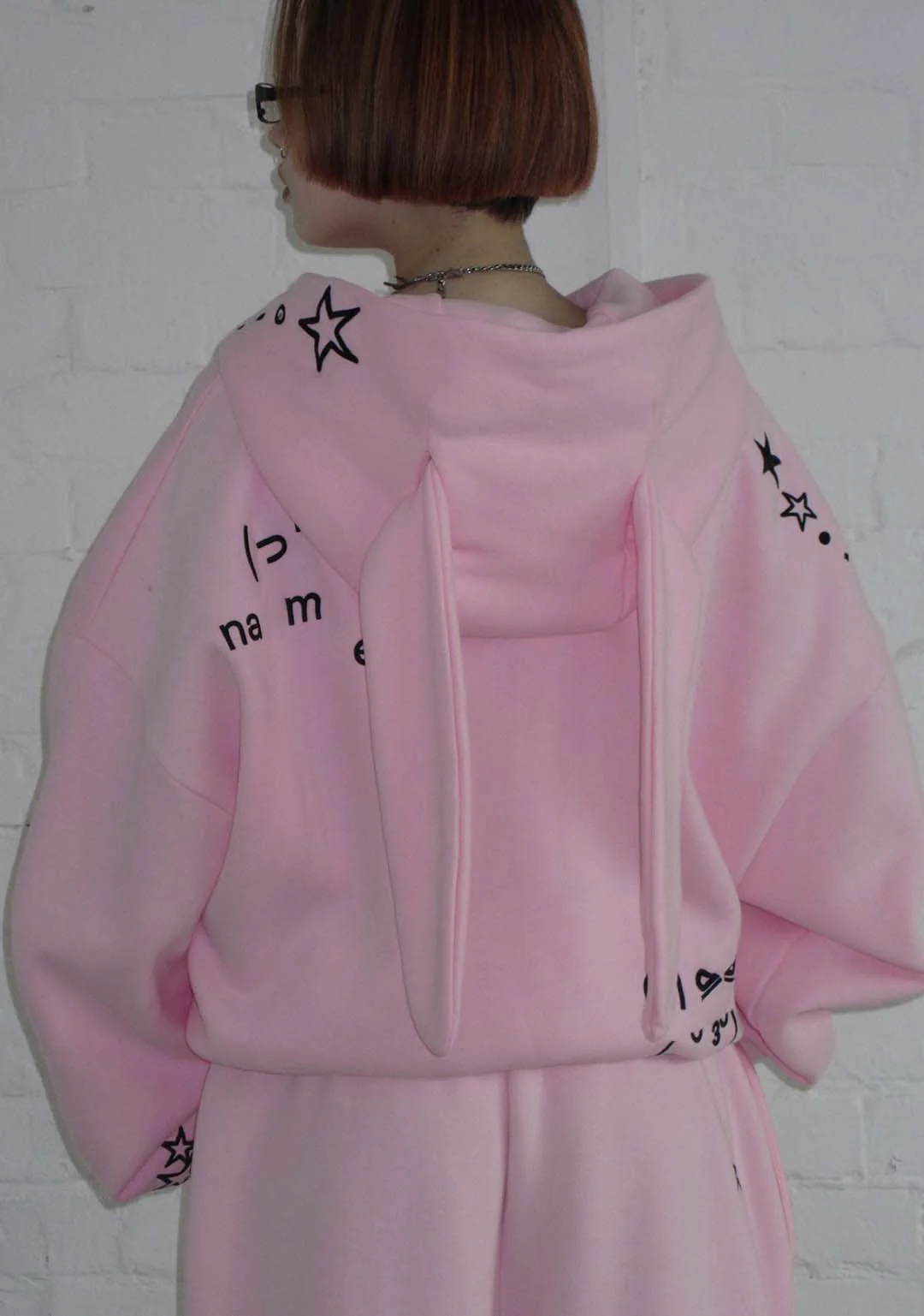 MALFUNCTION BUNNY ZIP HOODIE BABY PINK (DETACHABLE EARS)