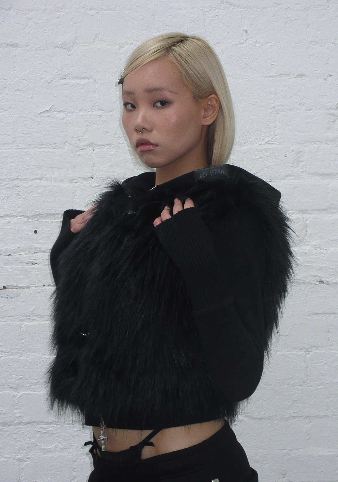 FAITHFUL FAUX FUR VEST AND FITTED ZIP HOODIE TWO PIECE SET BLACK