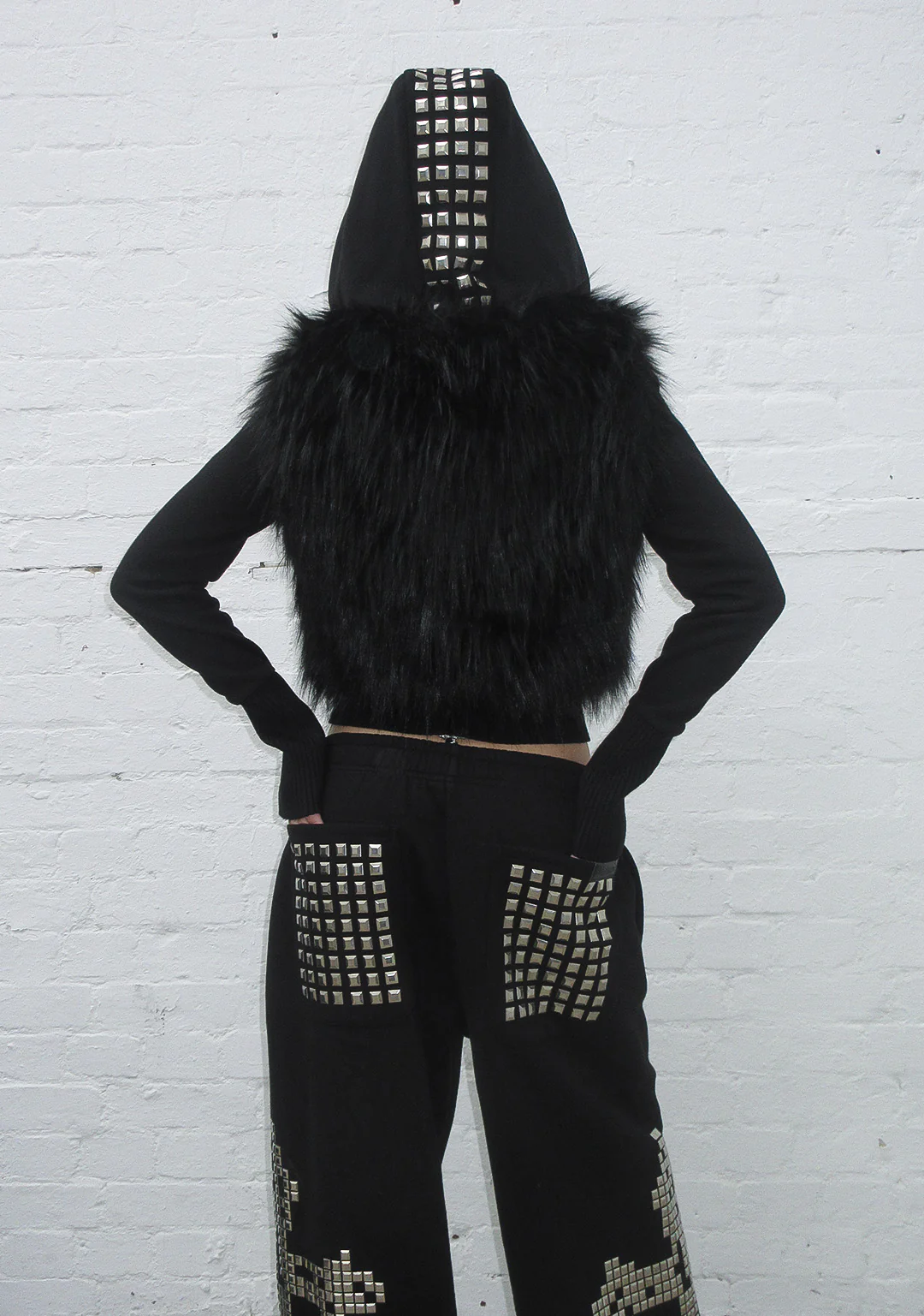 FAITHFUL FAUX FUR VEST AND FITTED ZIP HOODIE TWO PIECE SET BLACK