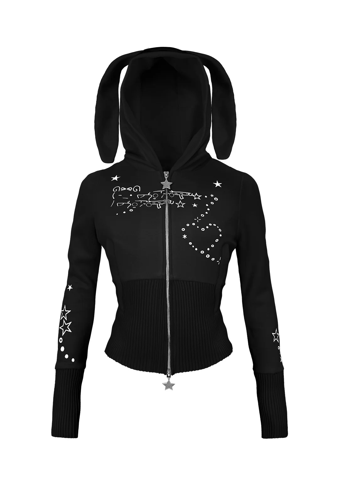 MALFUNCTION BUNNY FITTED HOODIE BLACK (DETACHABLE EARS)