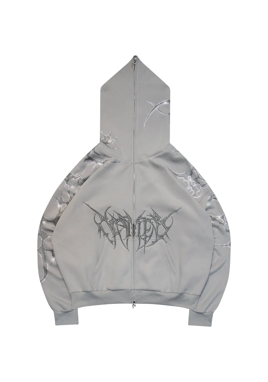 CRASH RHINESTONE ZIP HOODIE SMOKE GREY