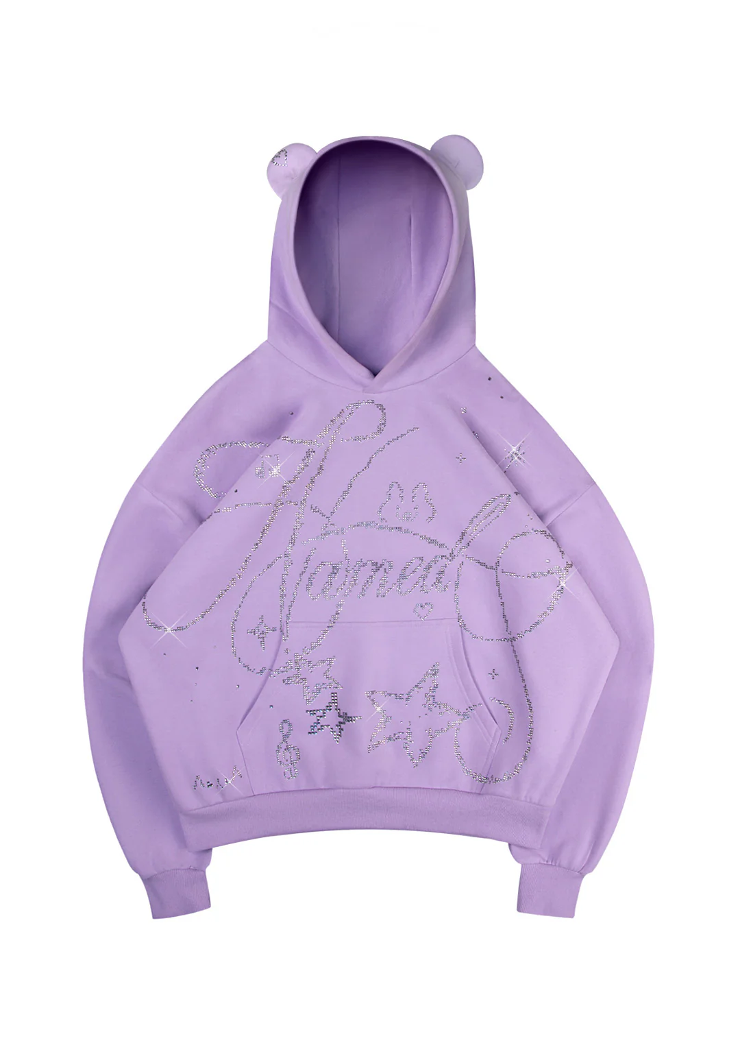 DREAMER RHINESTONE TEDDY PULLOVER HOODIE LILAC