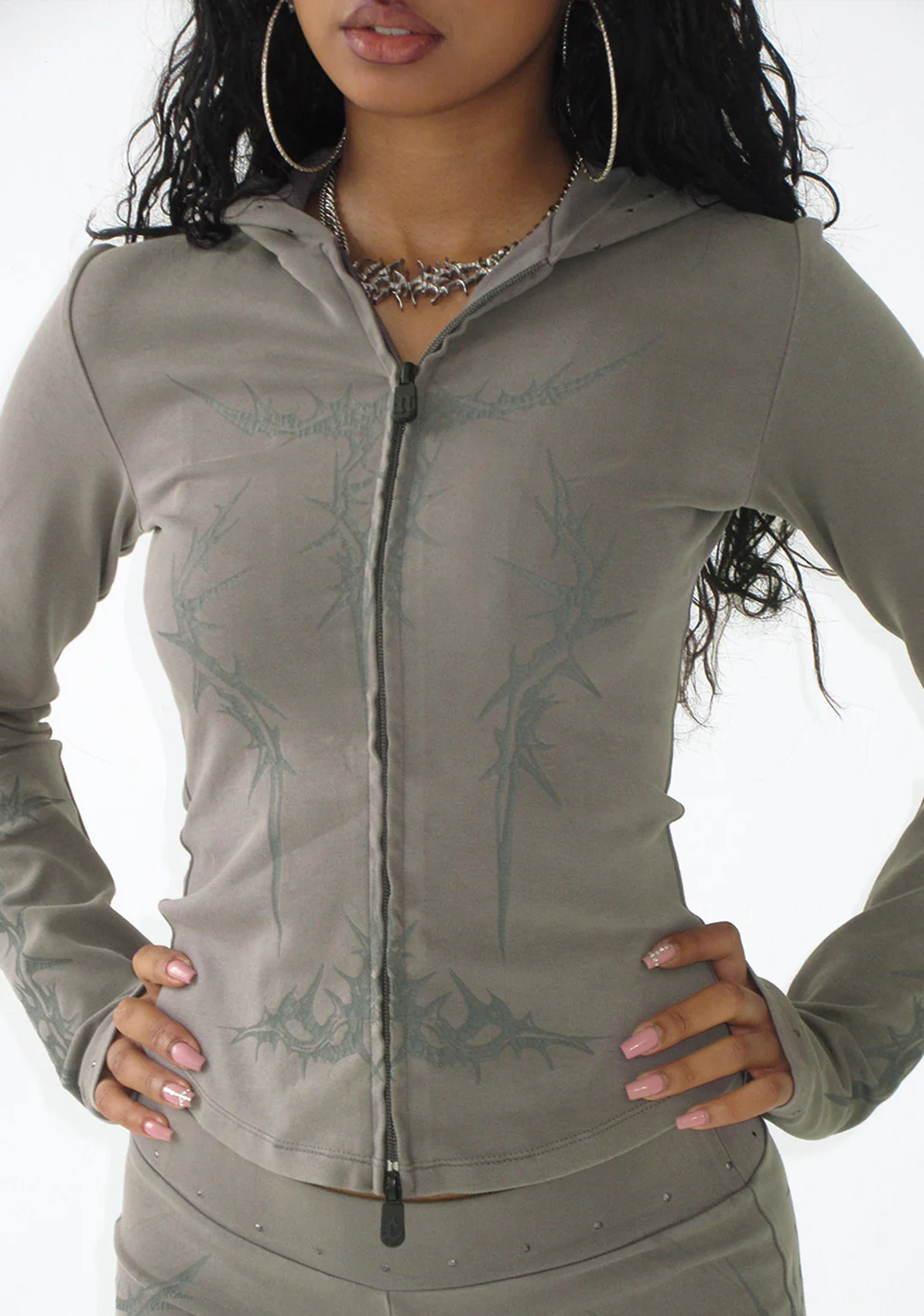 CURSE SCULPT STRETCH ZIP HOODIE WASHED ARMY GREEN