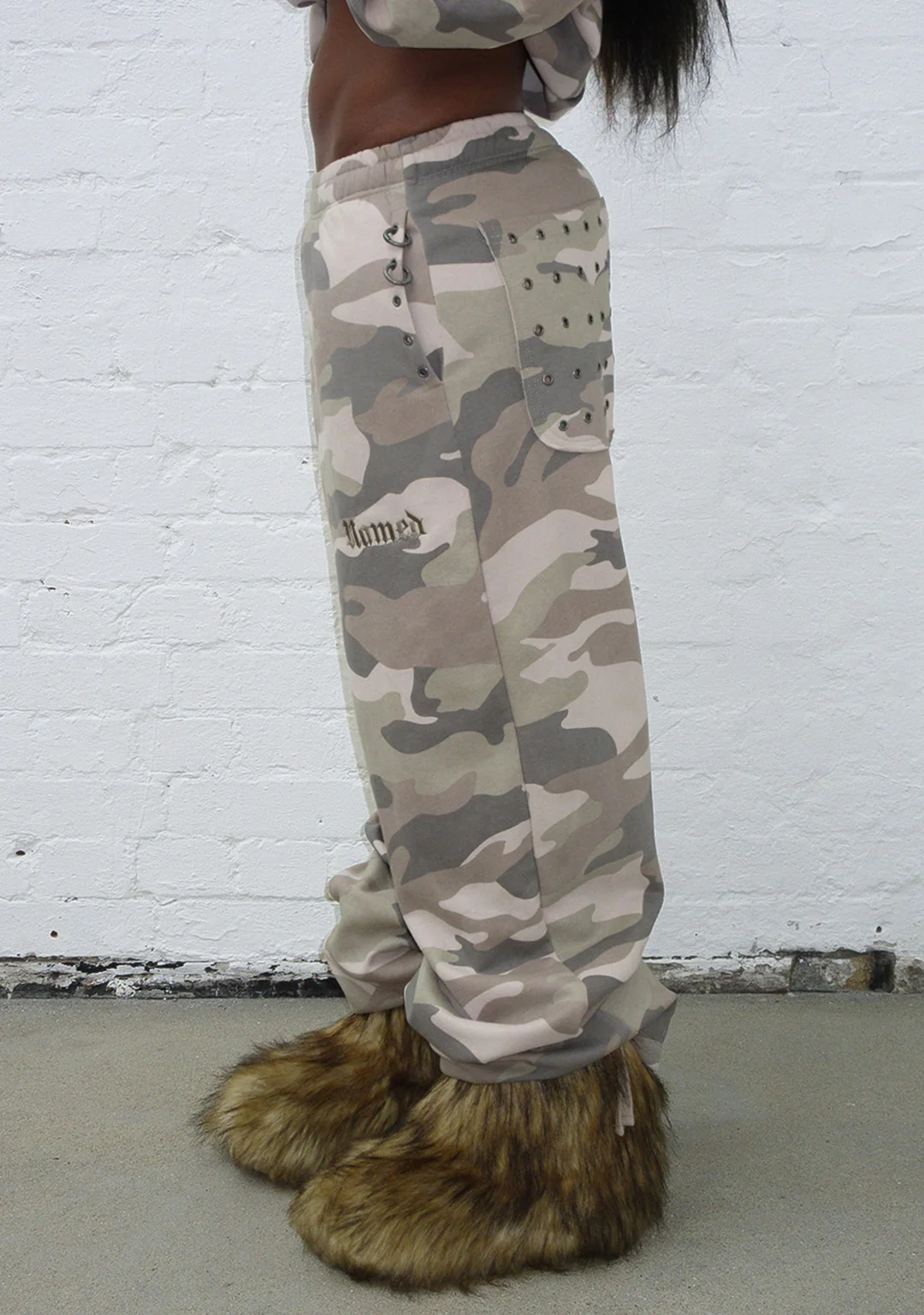 MIDNIGHT EYELET OVERSIZED SWEATPANTS CAMO