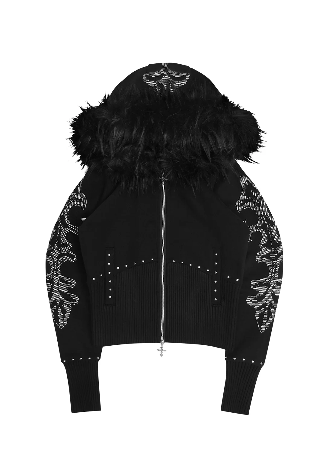FERAL FAUX FUR FITTED ZIP HOODIE BLACK (DETACHABLE FUR)