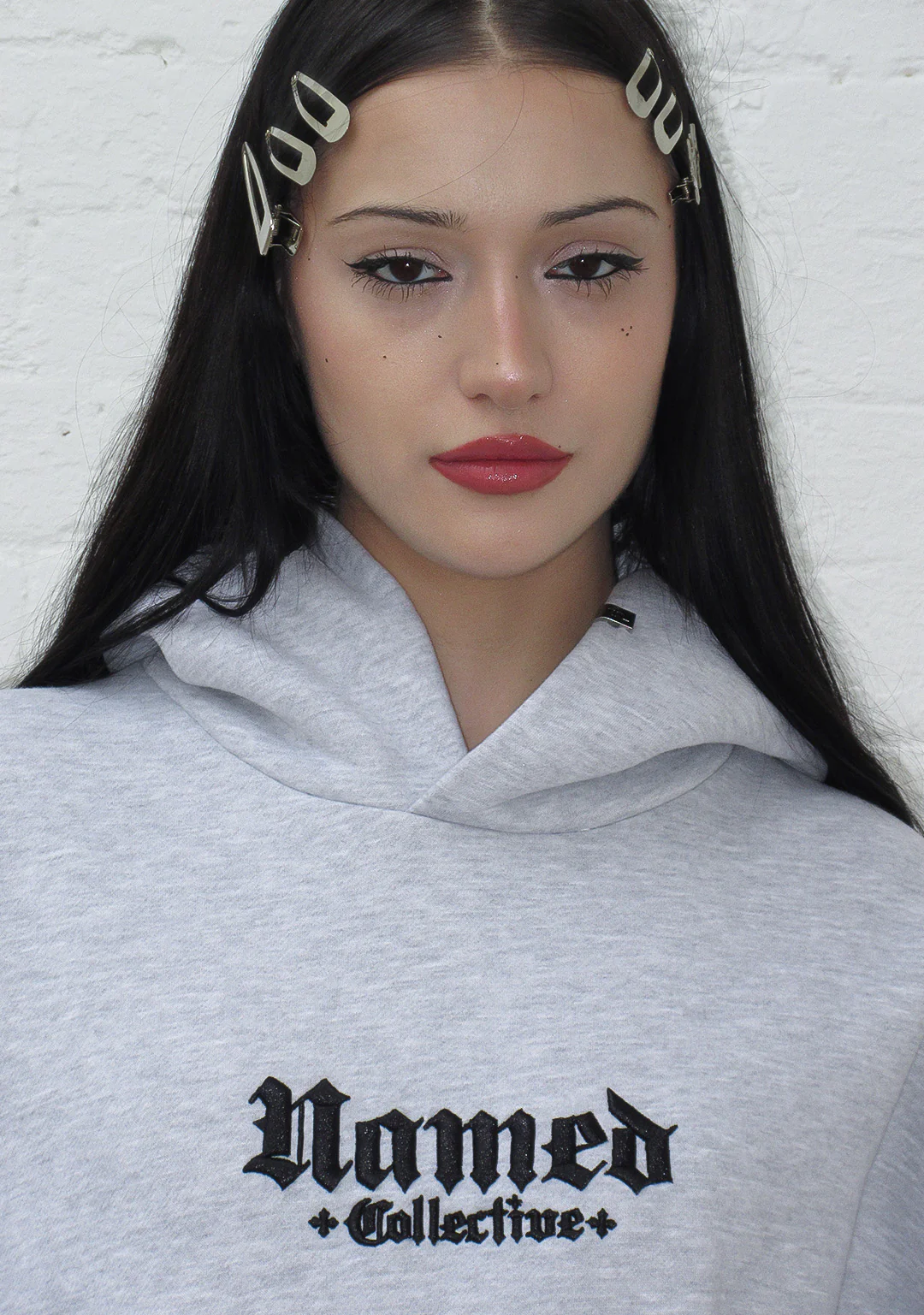 NAMED CLASSICS LOGO PULLOVER HOODIE GREY MARL