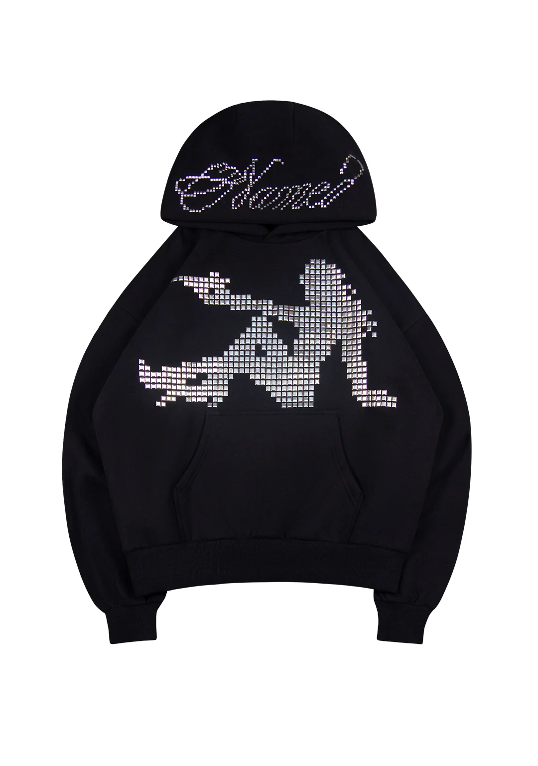 STRANGERS STUDDED SILHOUETTE PULLOVER HOODIE BLACK