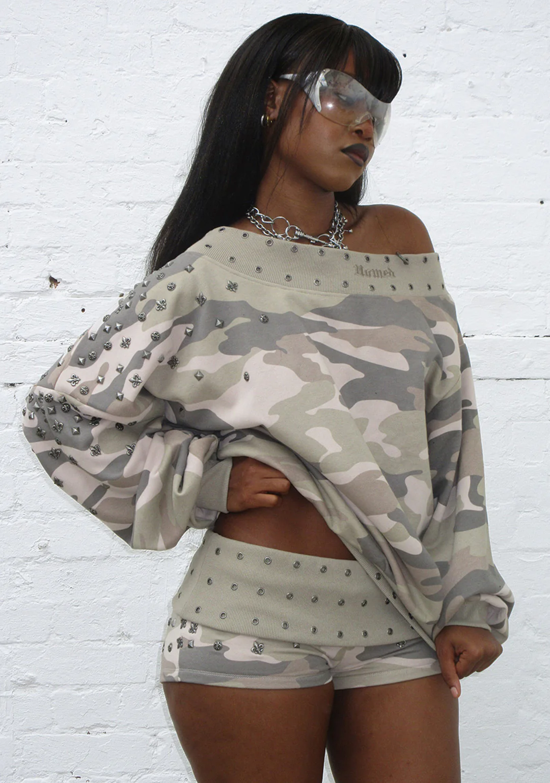 MIDNIGHT STUDDED MICRO HOTPANT SHORTS CAMO