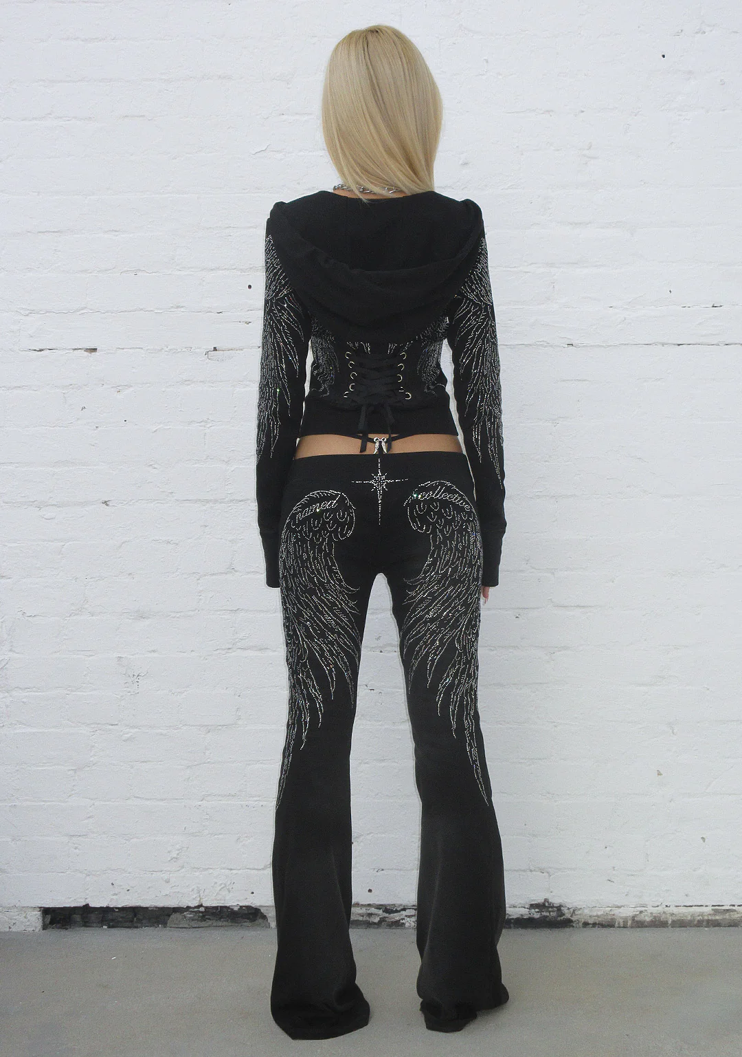 FALLEN RHINESTONE SCULPT PANTS WASHED BLACK