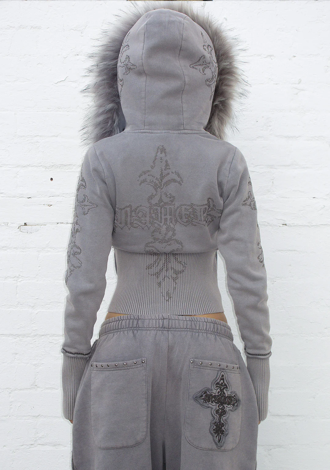 FERAL FAUX FUR FITTED ZIP HOODIE WASHED GREY (DETACHABLE FUR)