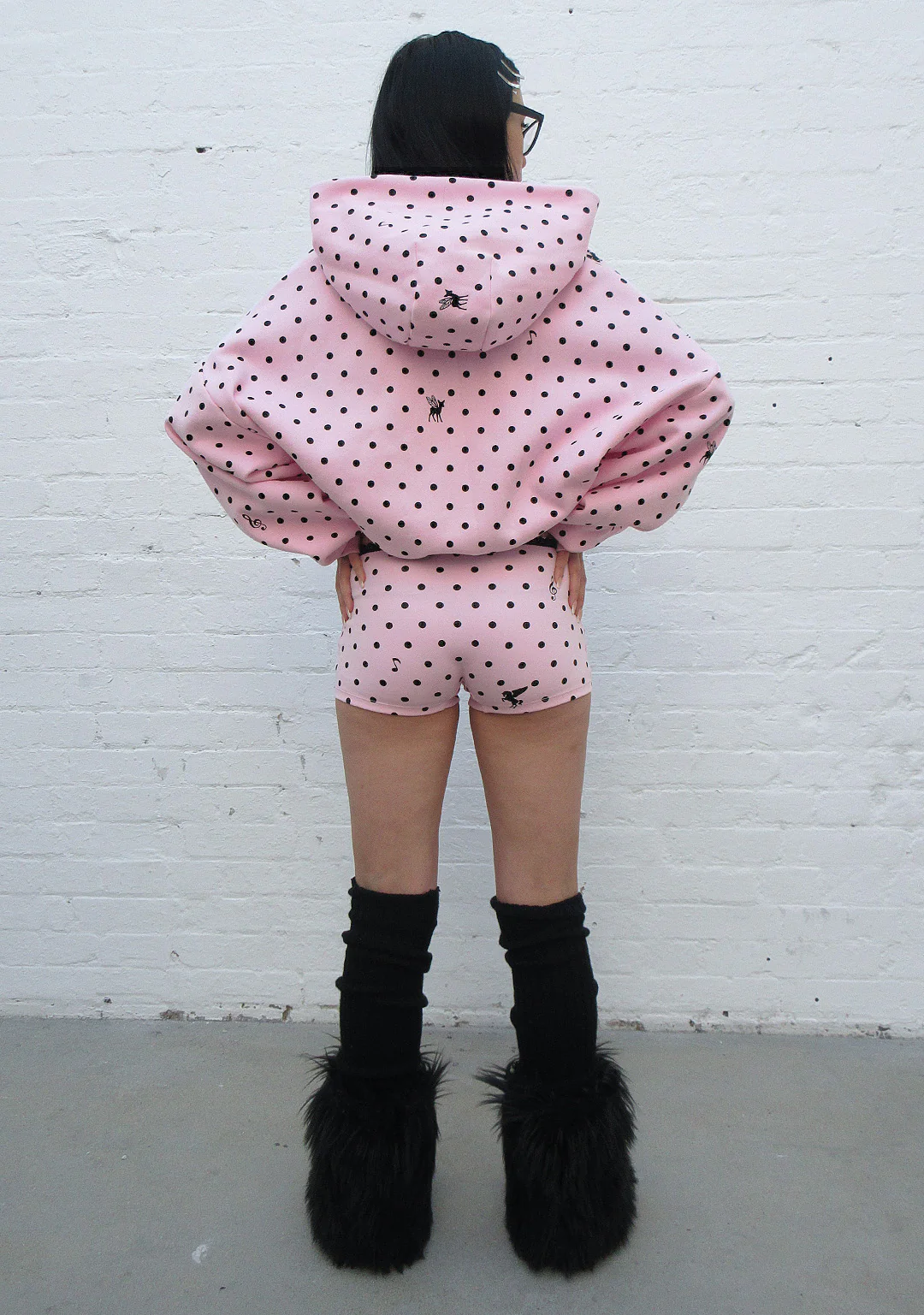 NOVA POLKA DOT CROP ZIP HOODIE BABY PINK