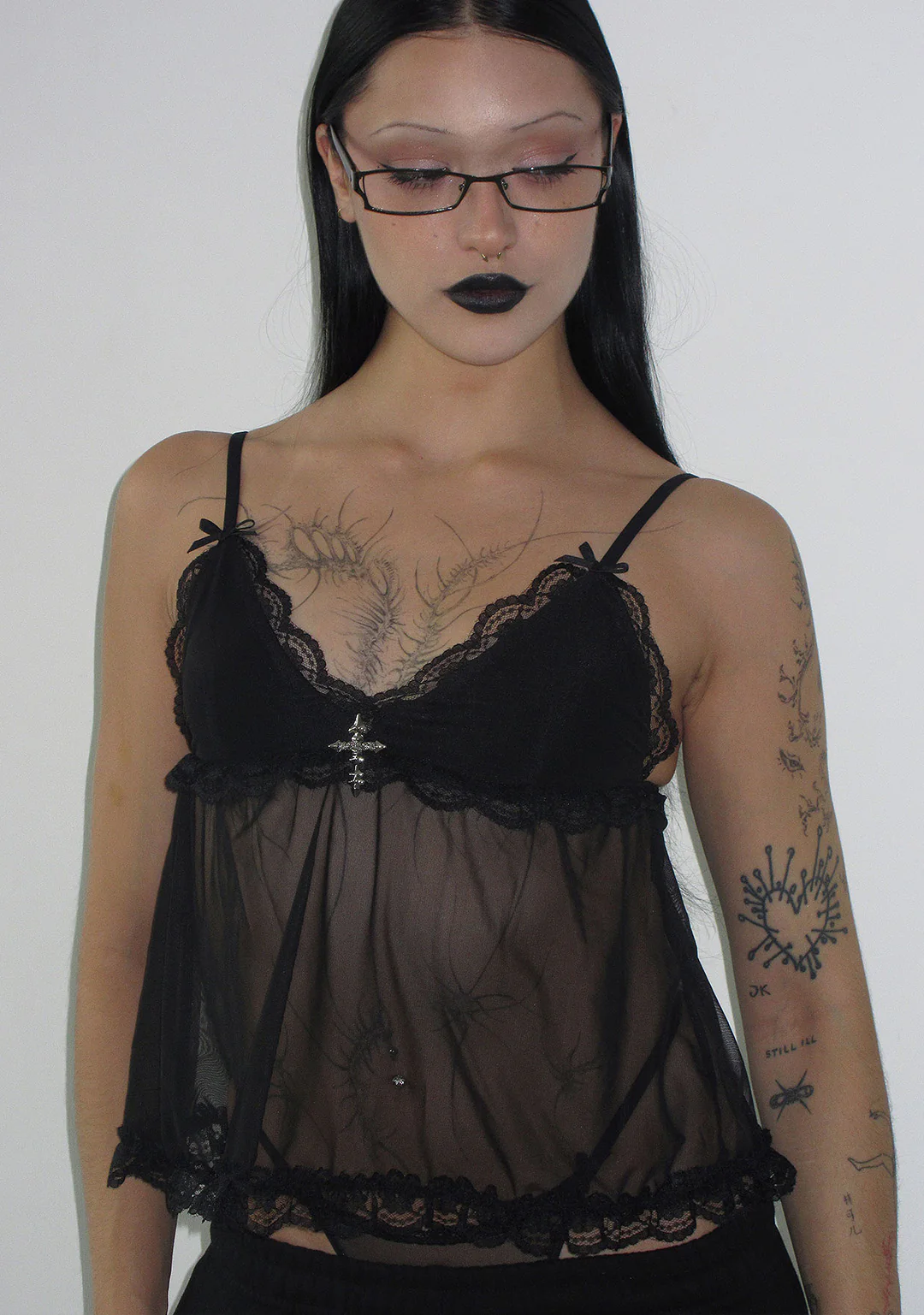FERAL SHEER MESH CAMI TOP BLACK