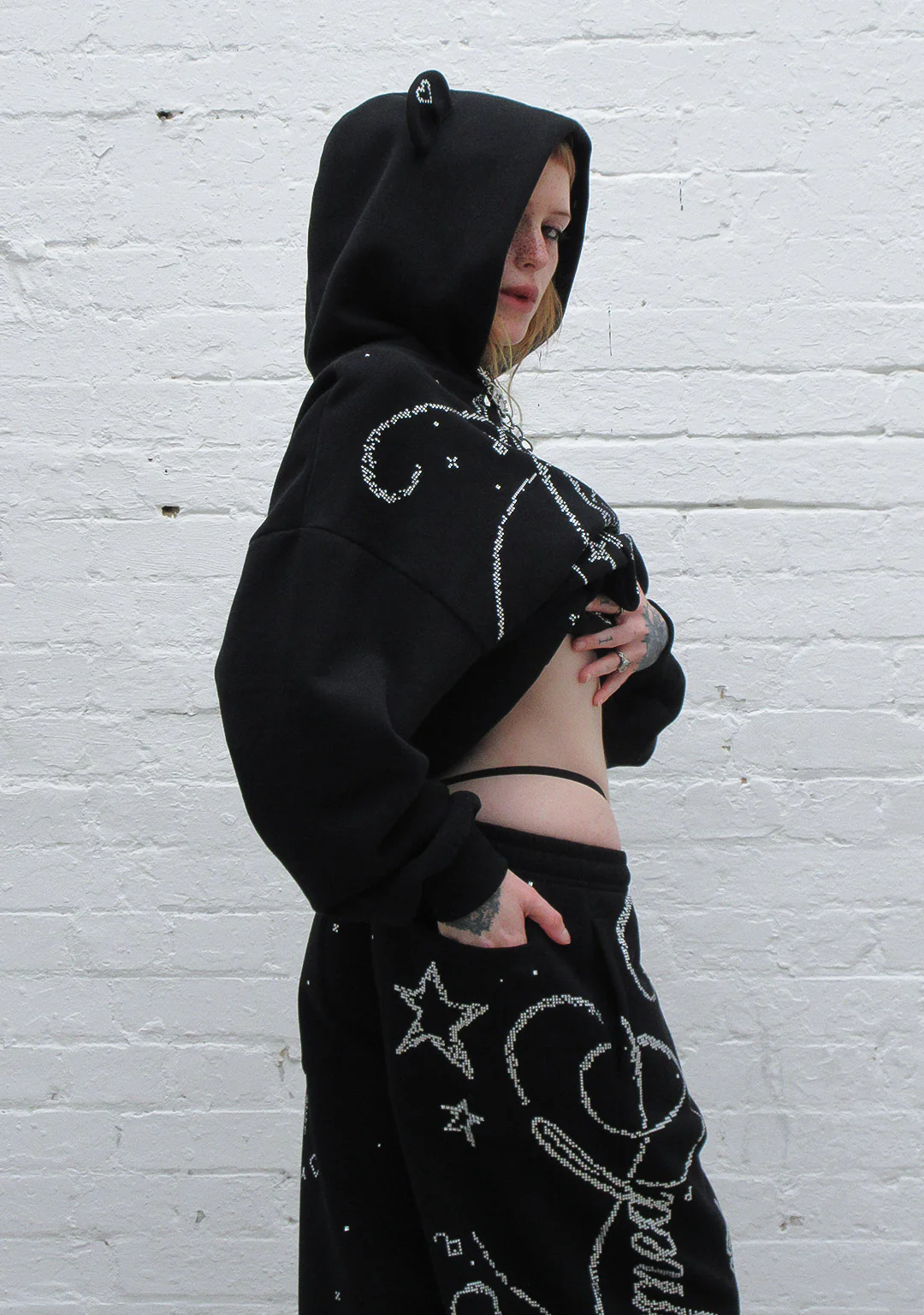 DREAMER RHINESTONE TEDDY OVERSIZED SWEATPANTS BLACK