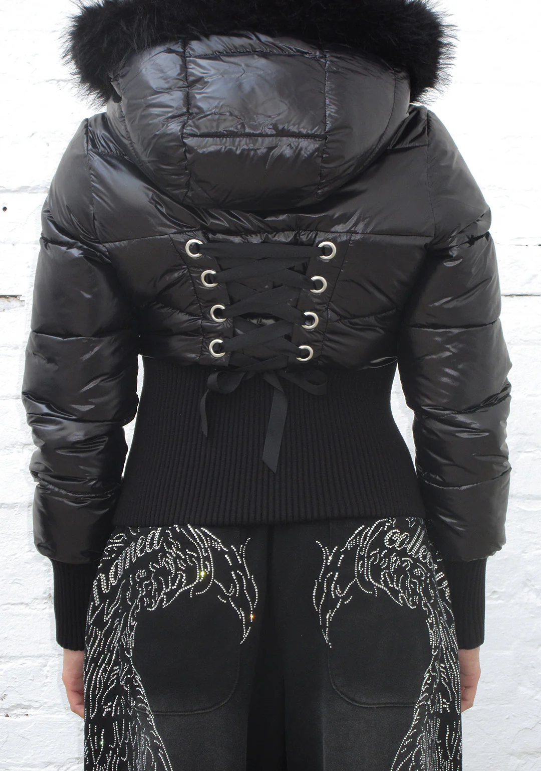FALLEN FAUX FUR REVERSIBLE RIB PUFFER JACKET BLACK