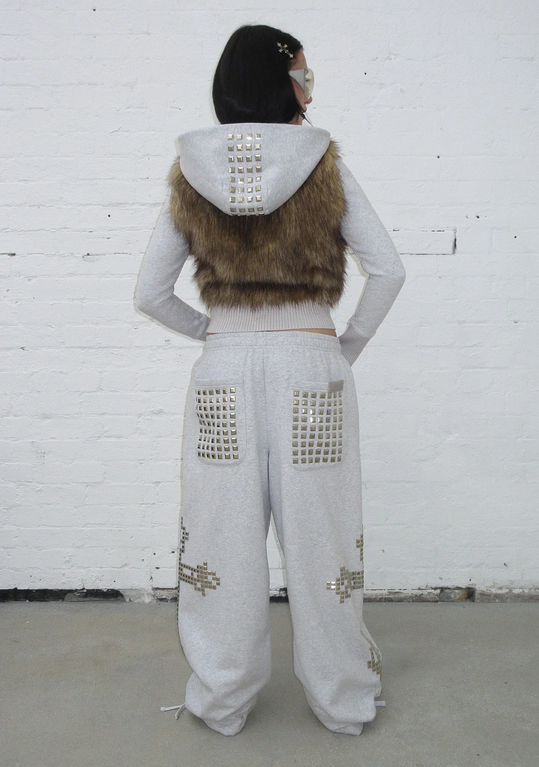 FAITHFUL STUDDED OVERSIZED SWEATPANTS GREY MARL