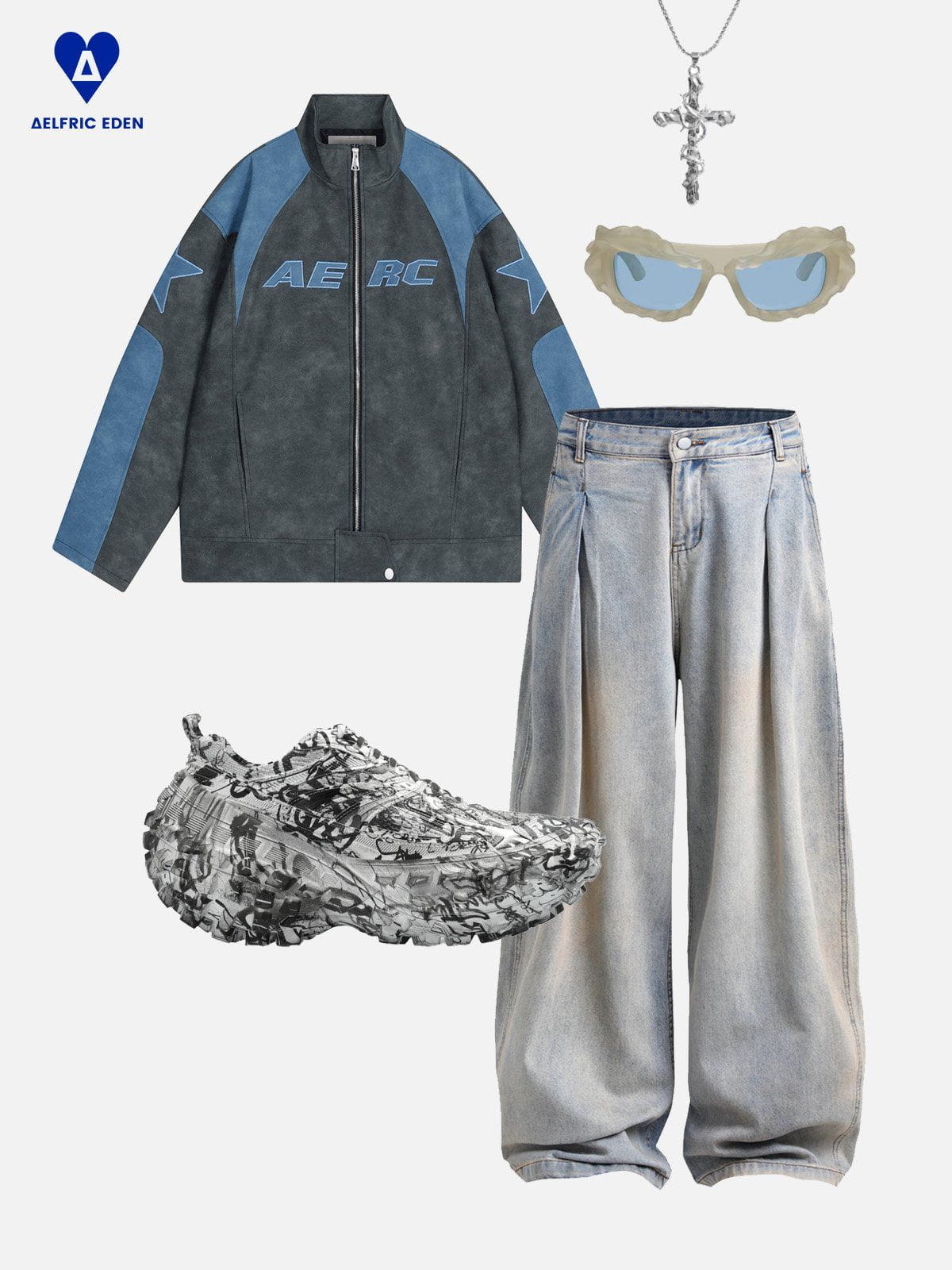 Aelfric Eden Star Graphic Cropped Racing Jacket