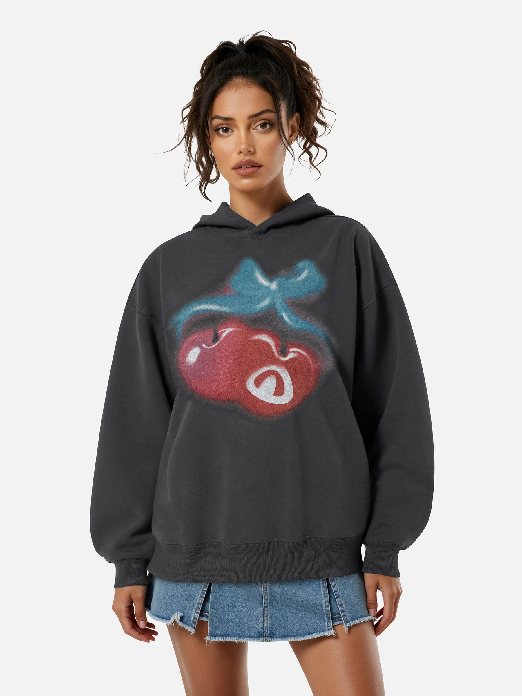 Aelfric Eden Oversized Cherry Pattern Pullover Hoodie