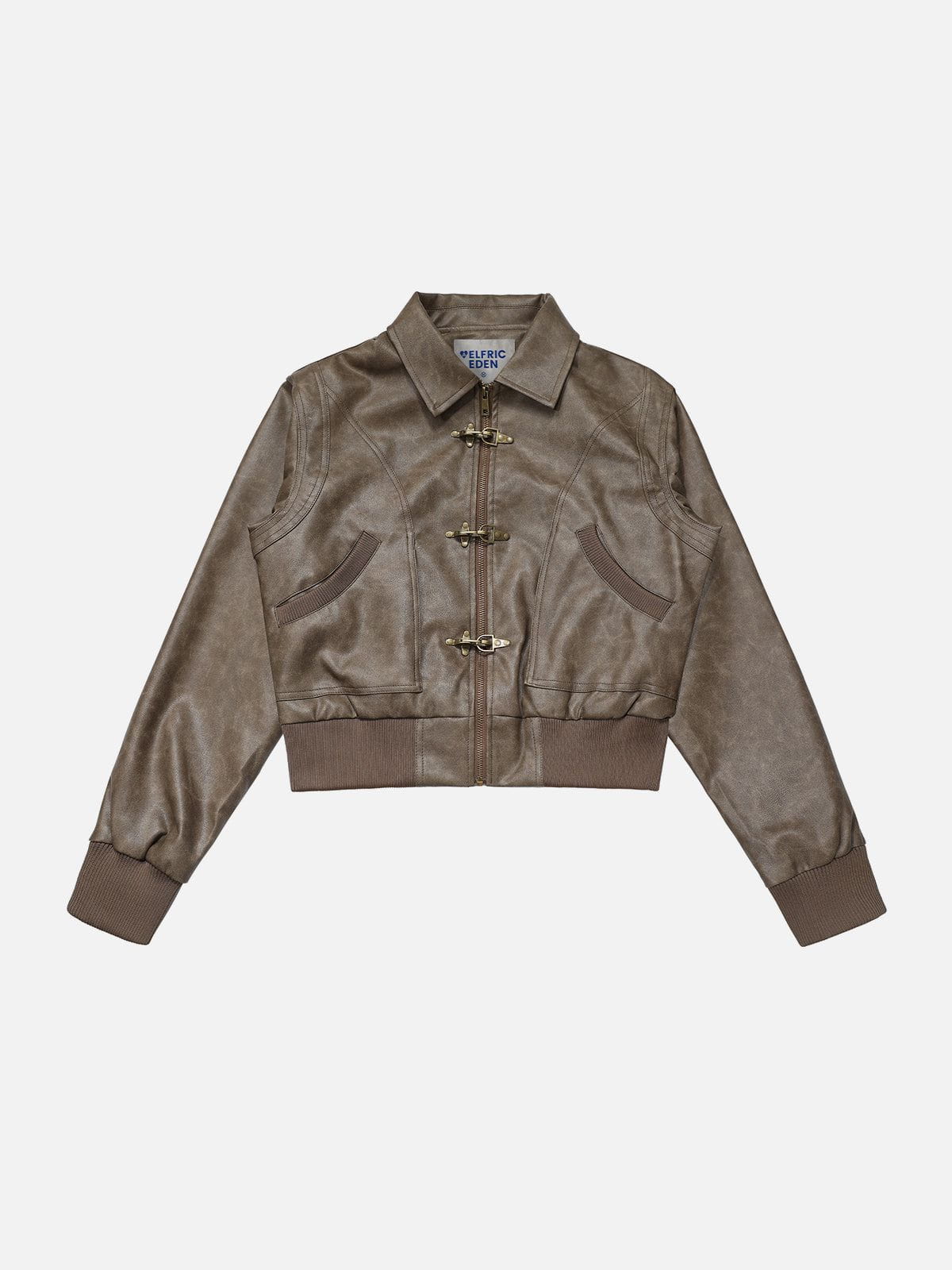 Aelfric Eden Metal Button Cropped Faux Leather Jacket