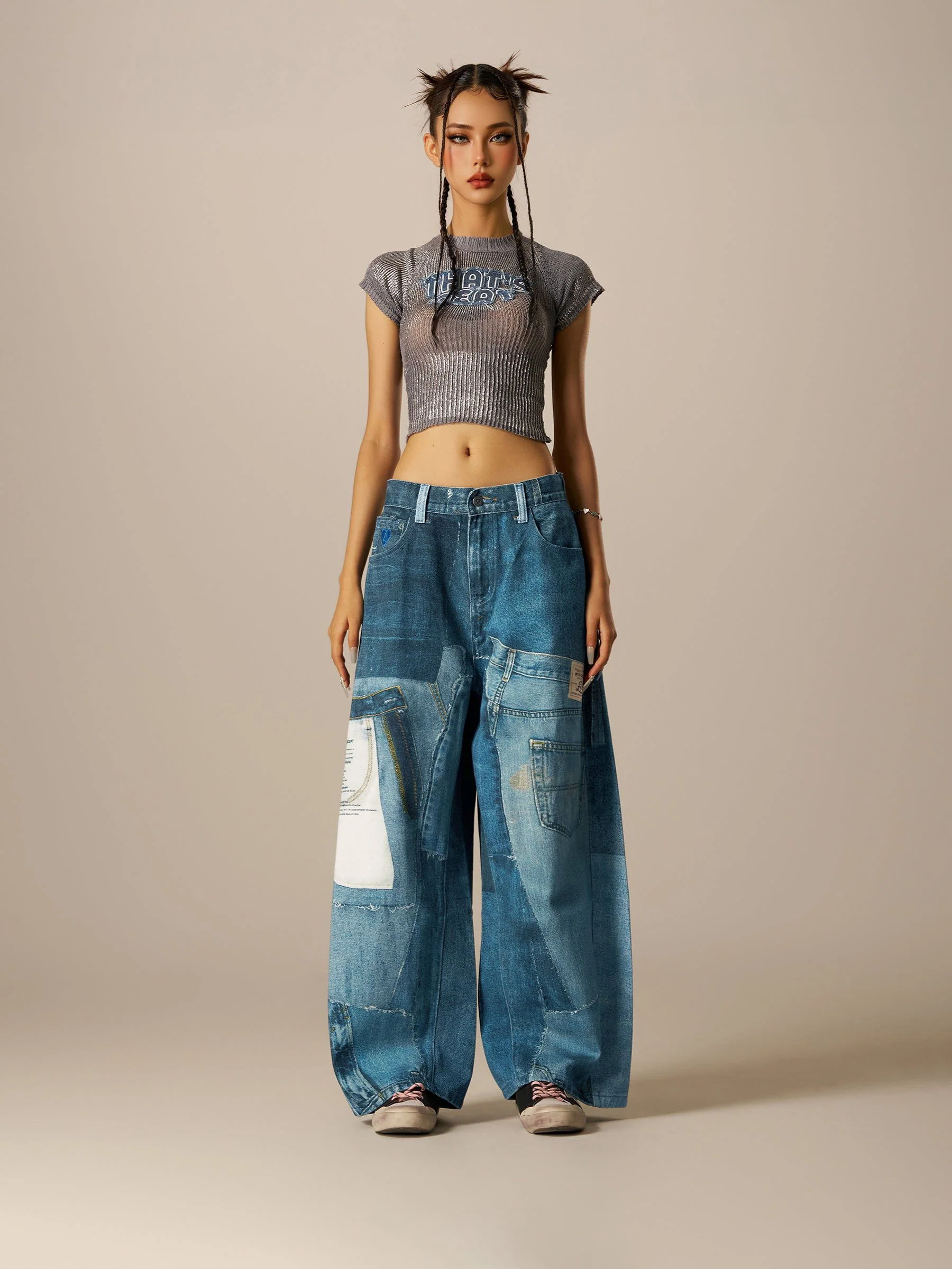 Aelfric Eden Illusion Denim Graphic Baggy Barrel Jeans