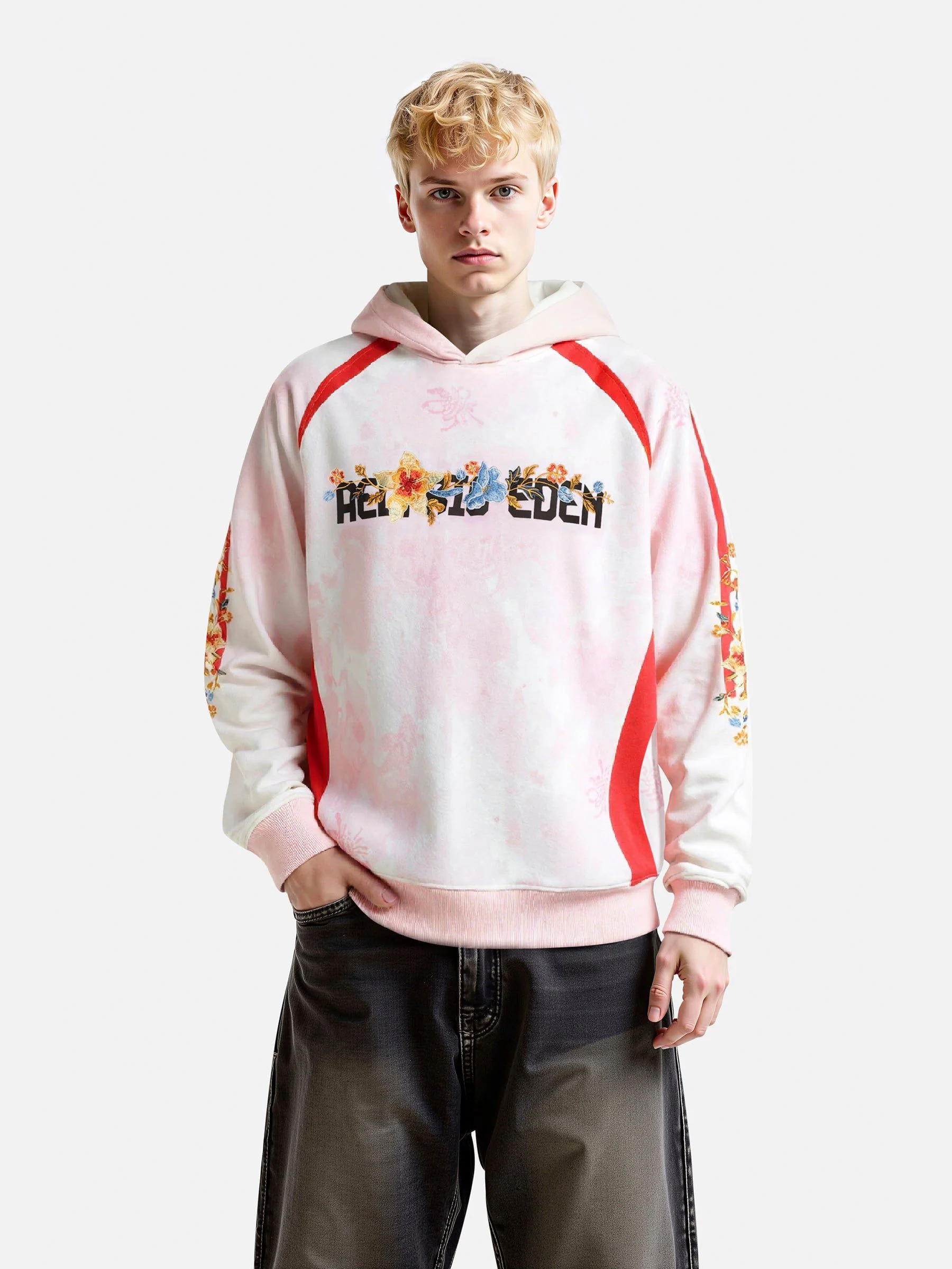 Aelfric Eden Oversized Color Blocking Floral Graphic Pullover Hoodie