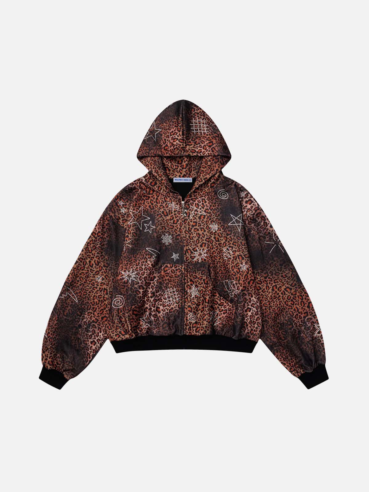 Aelfric Eden Boxy Leopard Print Rhinestone Hoodie