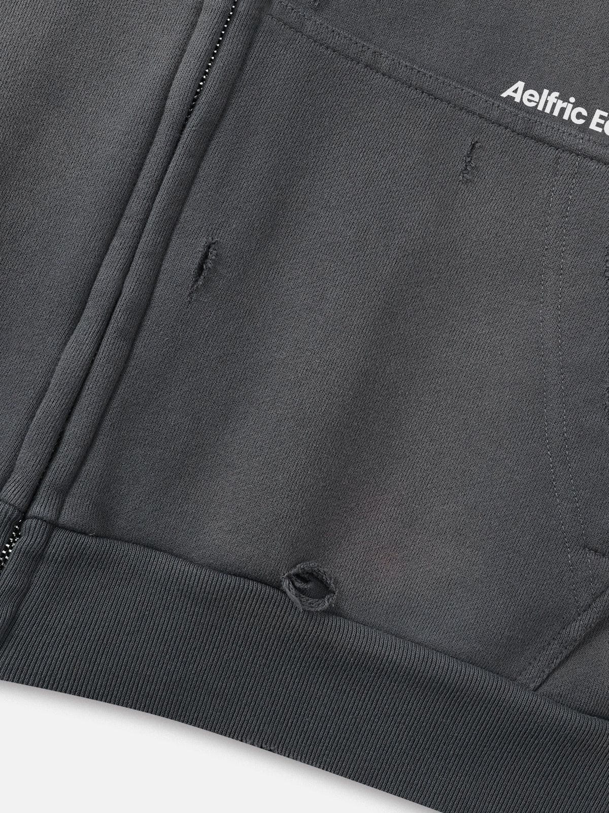 Aelfric Eden Oversized Distressed Zip-Up Hoodie