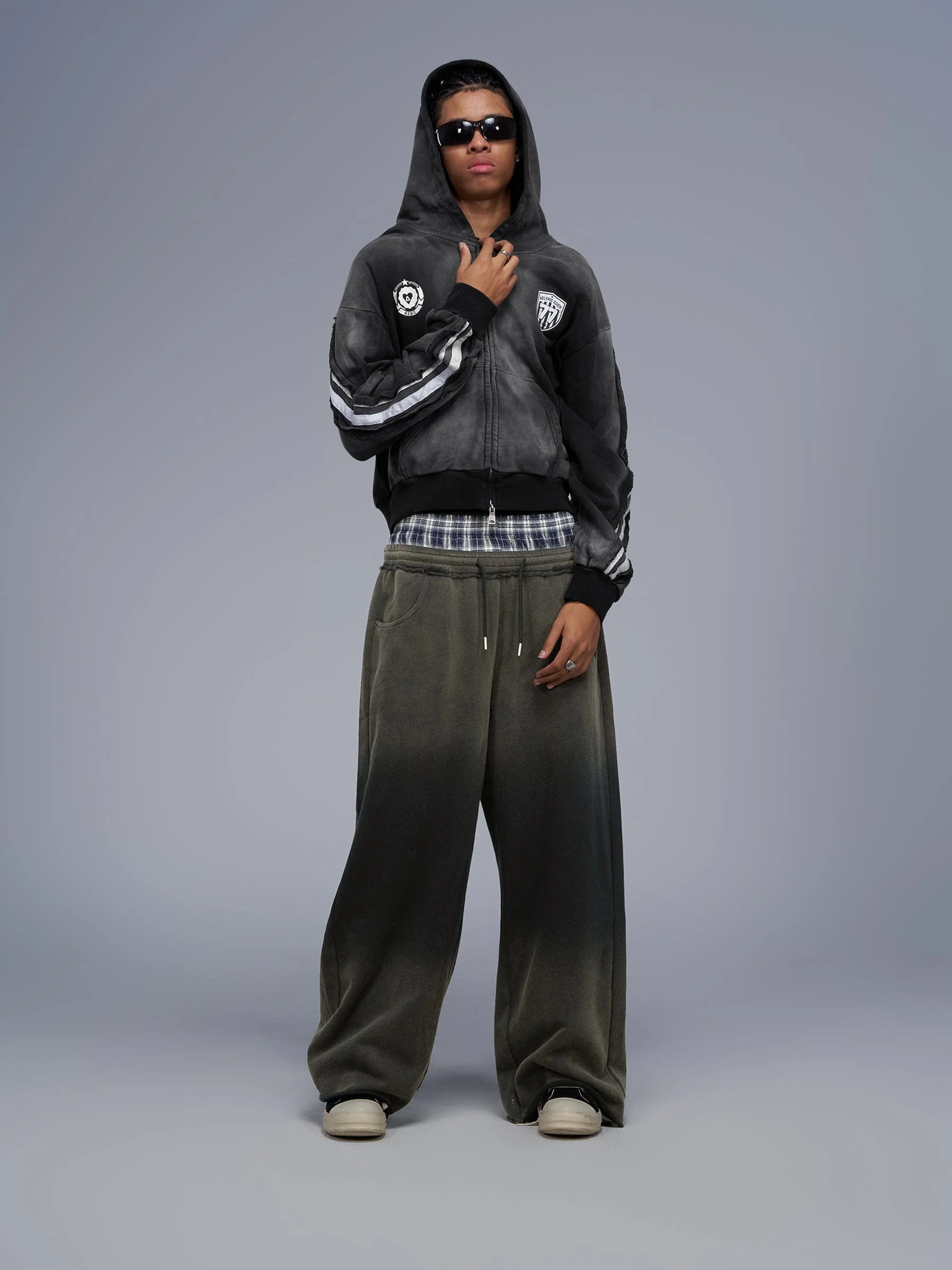 Aelfric Eden Boxy fit 77 Stripe Zip Hoodie – Acid Wash