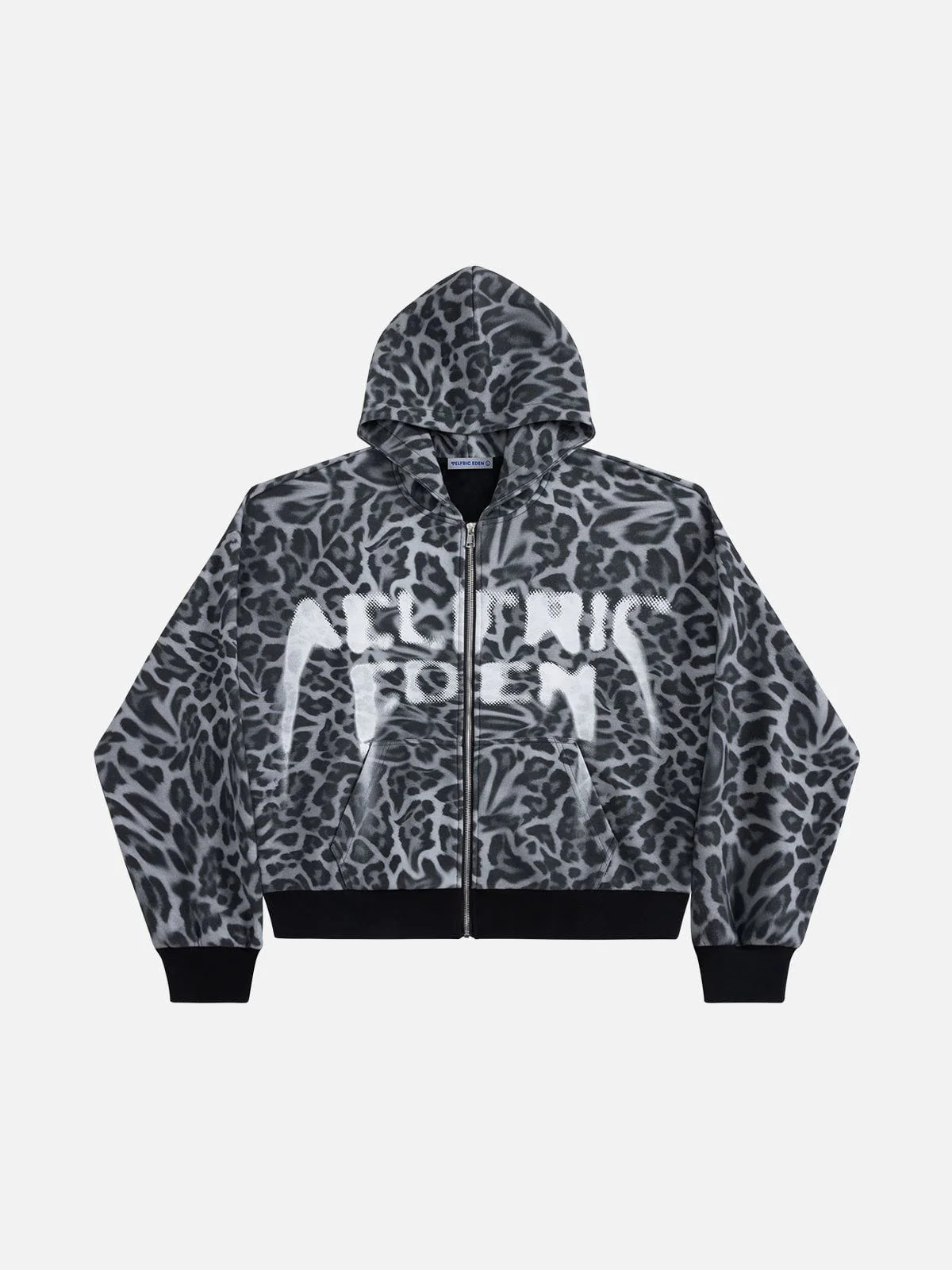 Aelfric Eden Leopard Graffiti Boxy Zip Up Hoodie