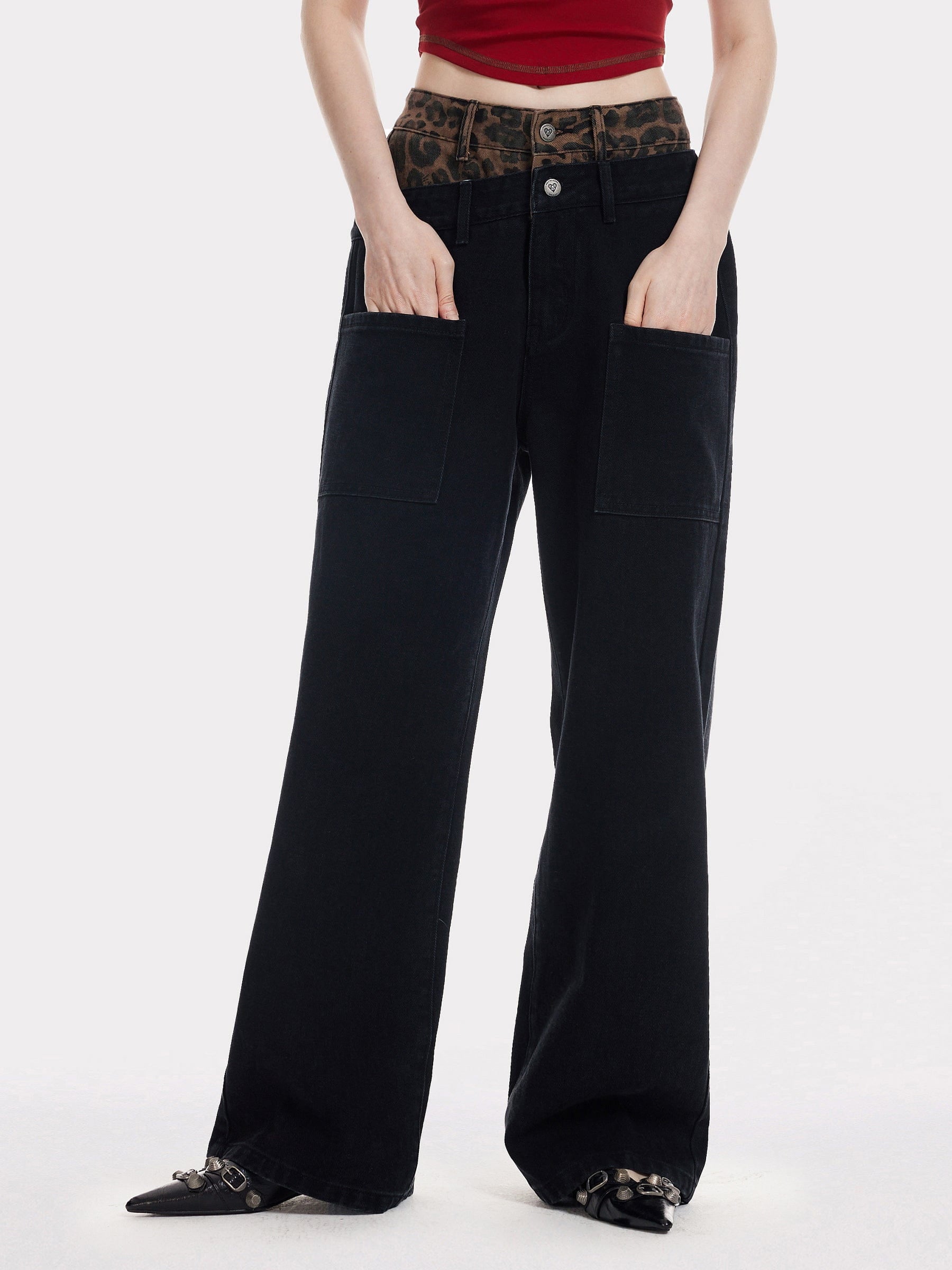 Aelfric Eden Leopard Double Waist Baggy Jeans