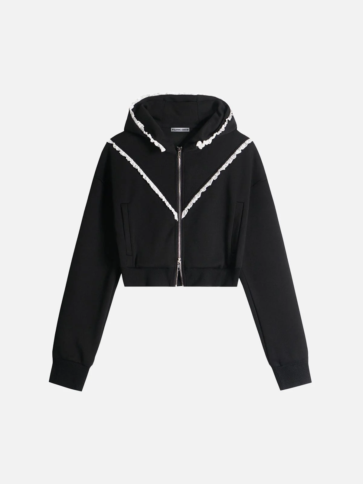 Aelfric Eden Ruffle Trim Cropped Zip Up Hoodie