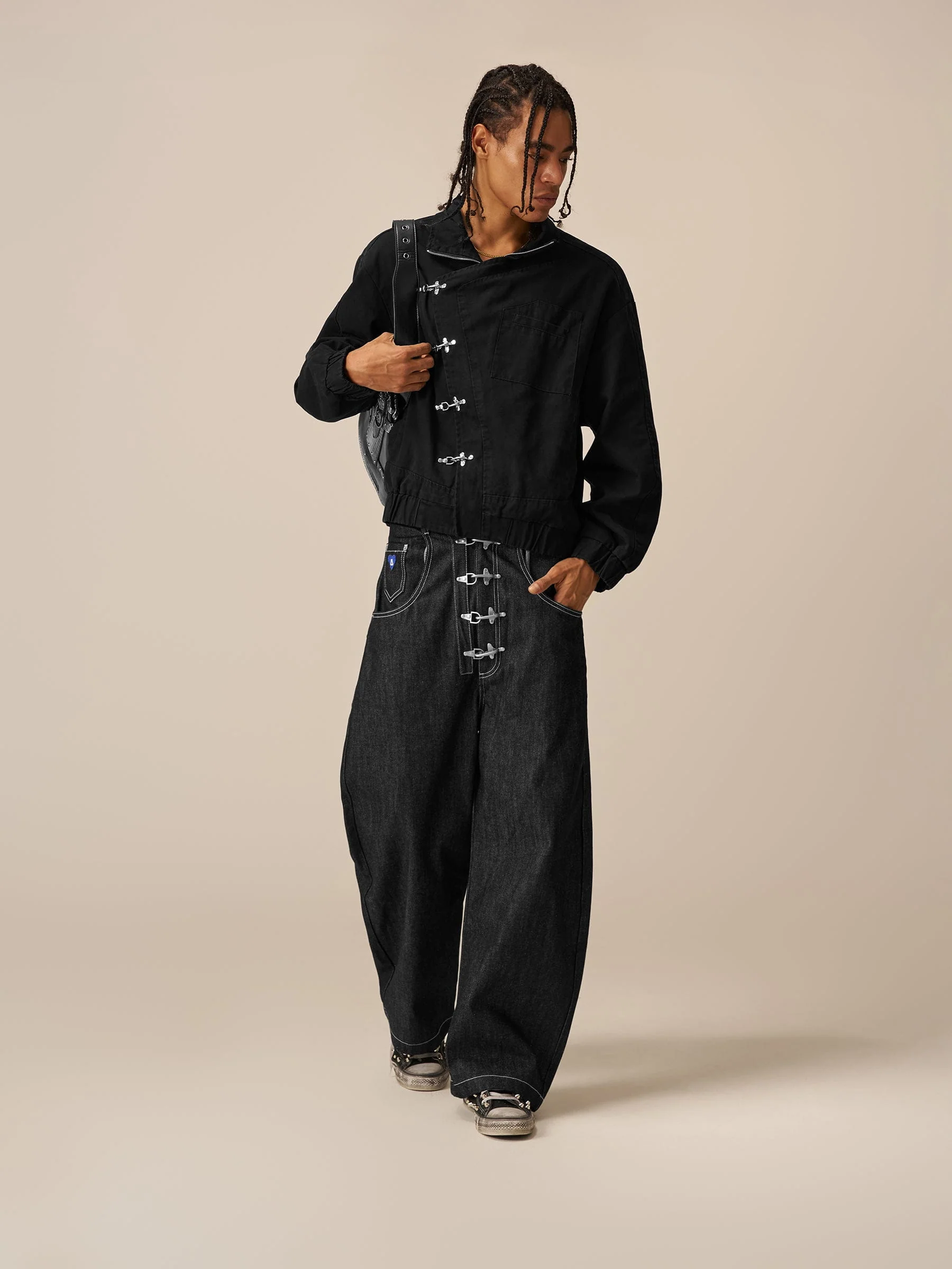 Aelfric Eden Metal Button Raw Baggy Barrel Jeans