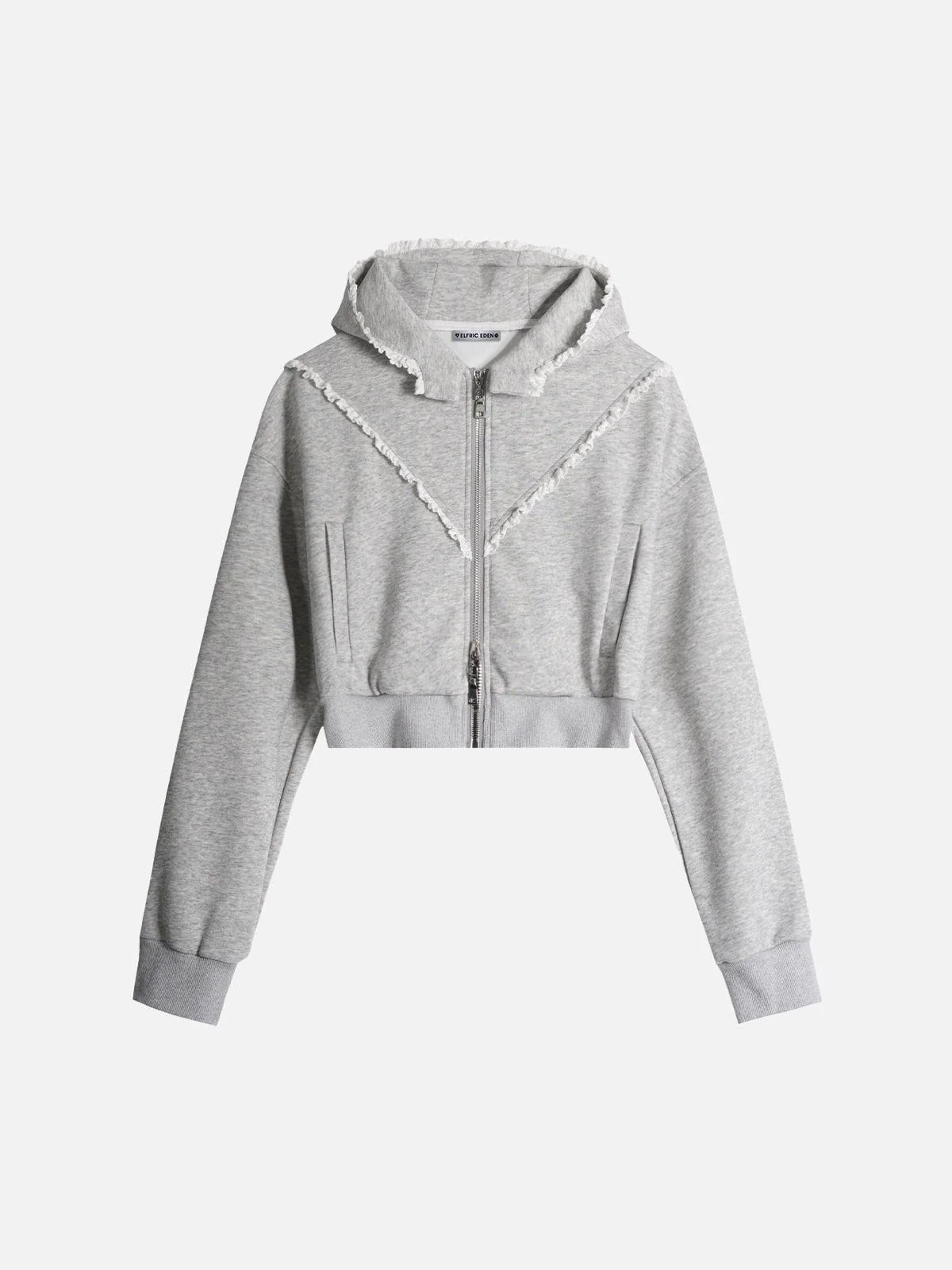 Aelfric Eden Ruffle Trim Cropped Zip Up Hoodie