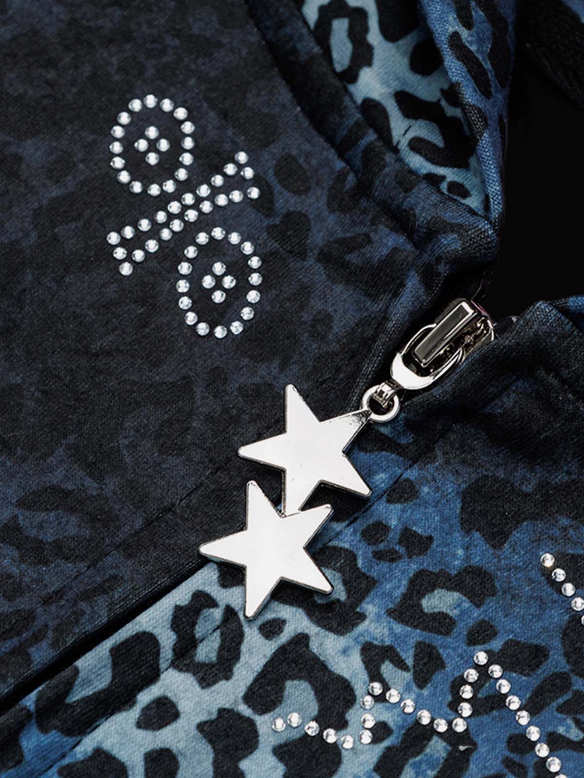 Aelfric Eden Boxy Leopard Print Rhinestone Hoodie