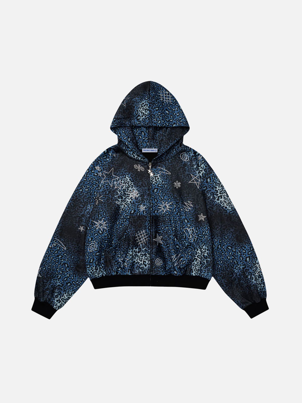 Aelfric Eden Boxy Leopard Print Rhinestone Hoodie