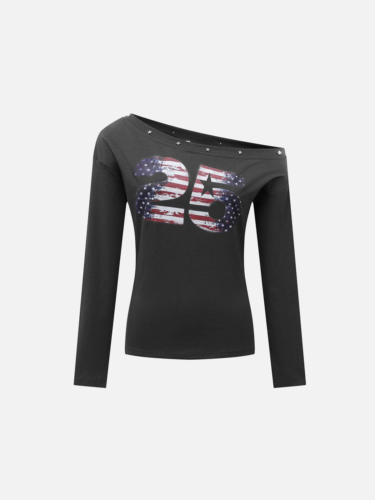 Aelfric Eden Flag Star Off-The-Shoulder Long Sleeve Tee