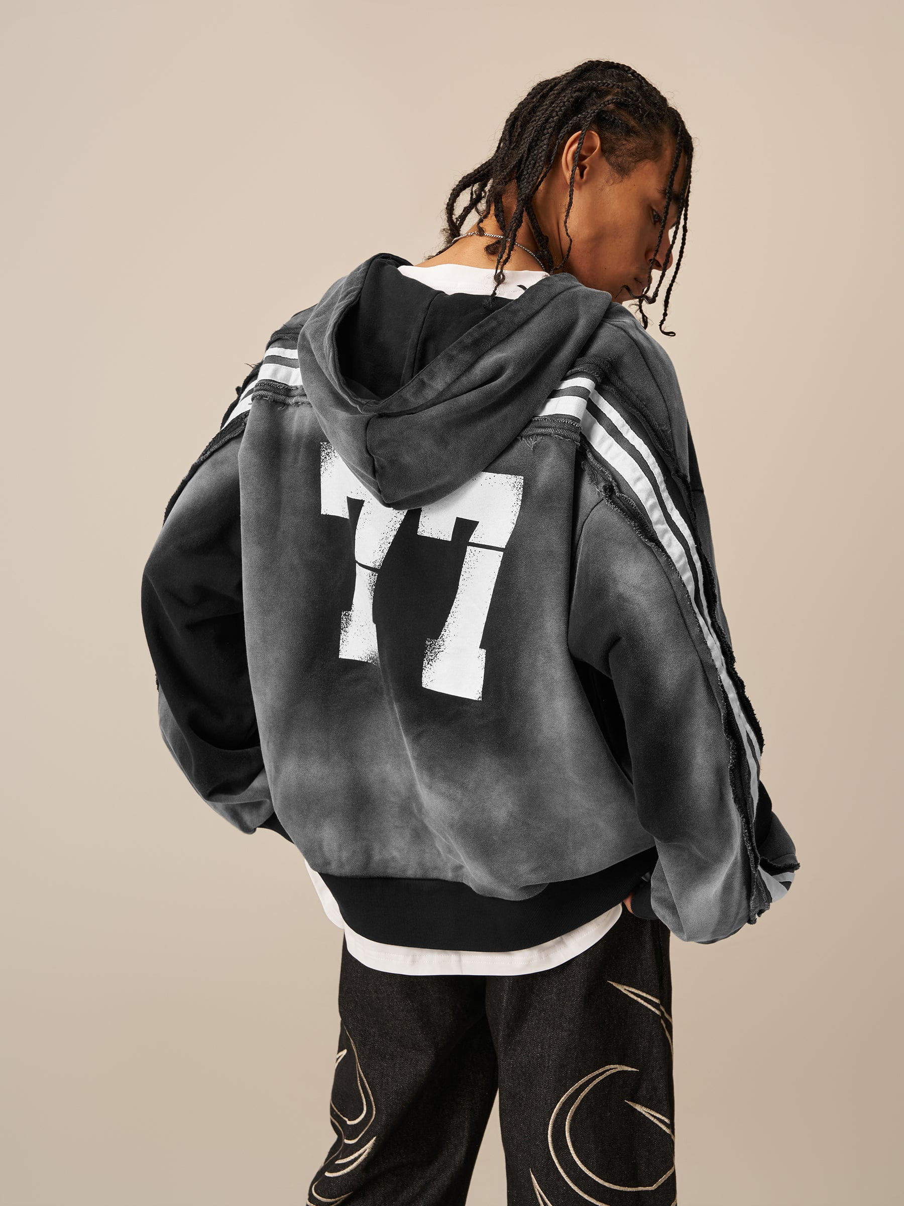 Aelfric Eden Boxy fit 77 Stripe Zip Hoodie – Acid Wash