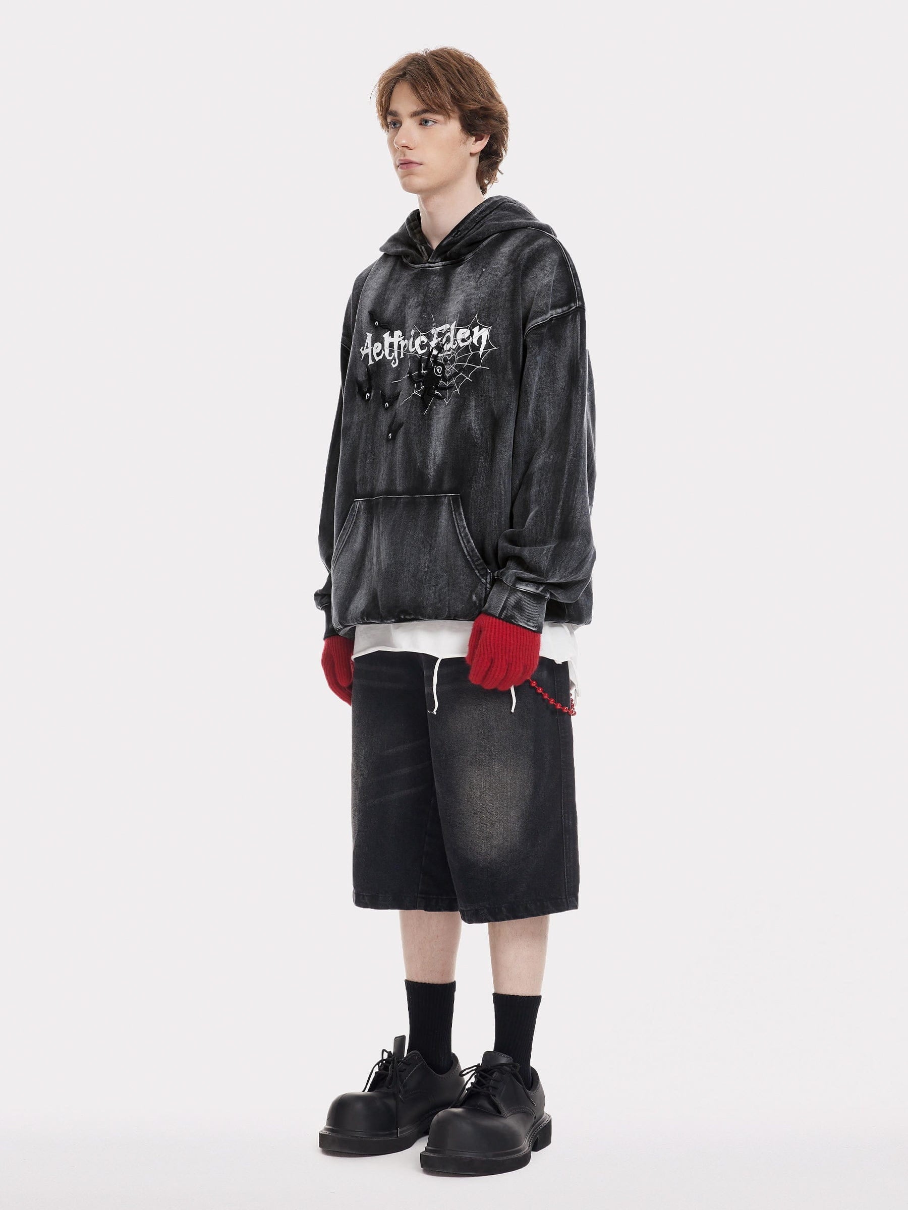 Aelfric Eden Embroidery Bat Spider Washed Pullover Hoodie