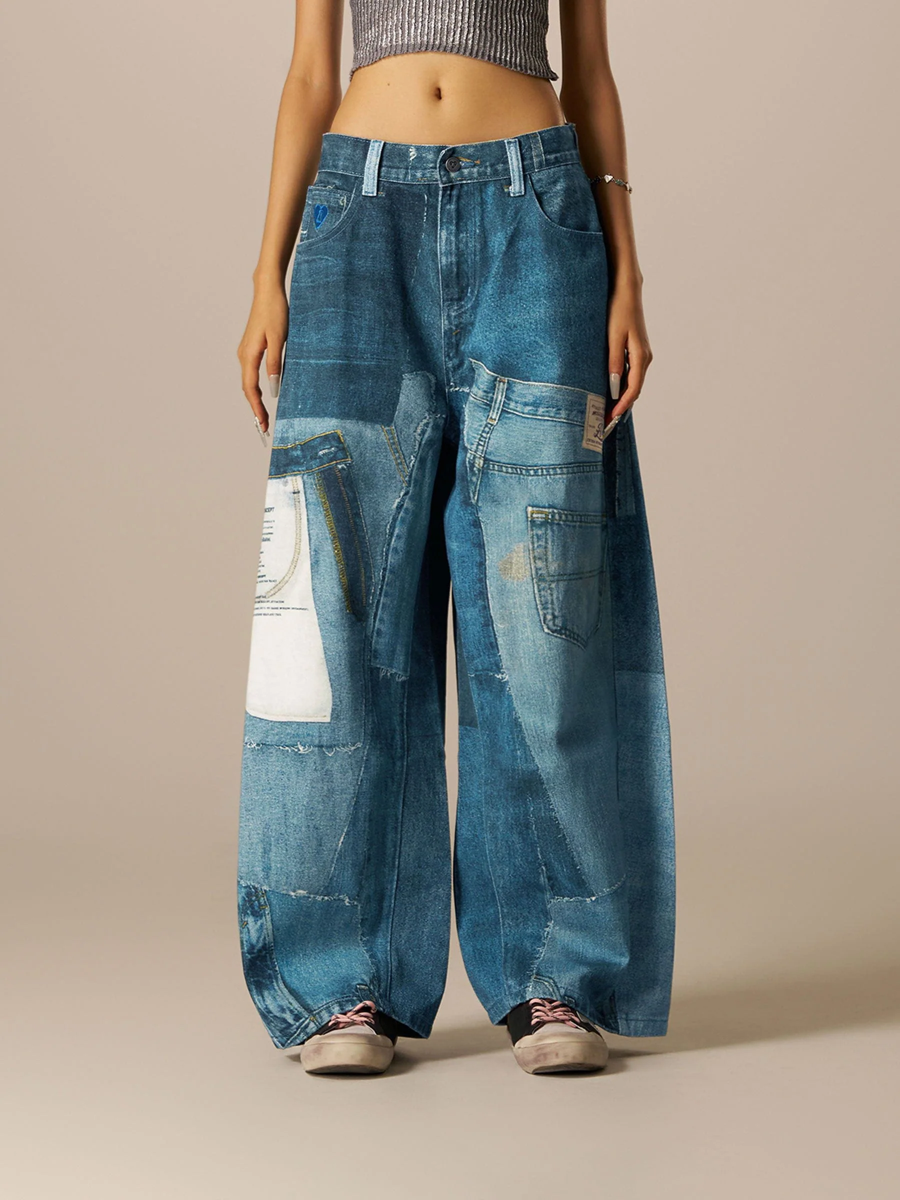 Aelfric Eden Illusion Denim Graphic Baggy Barrel Jeans