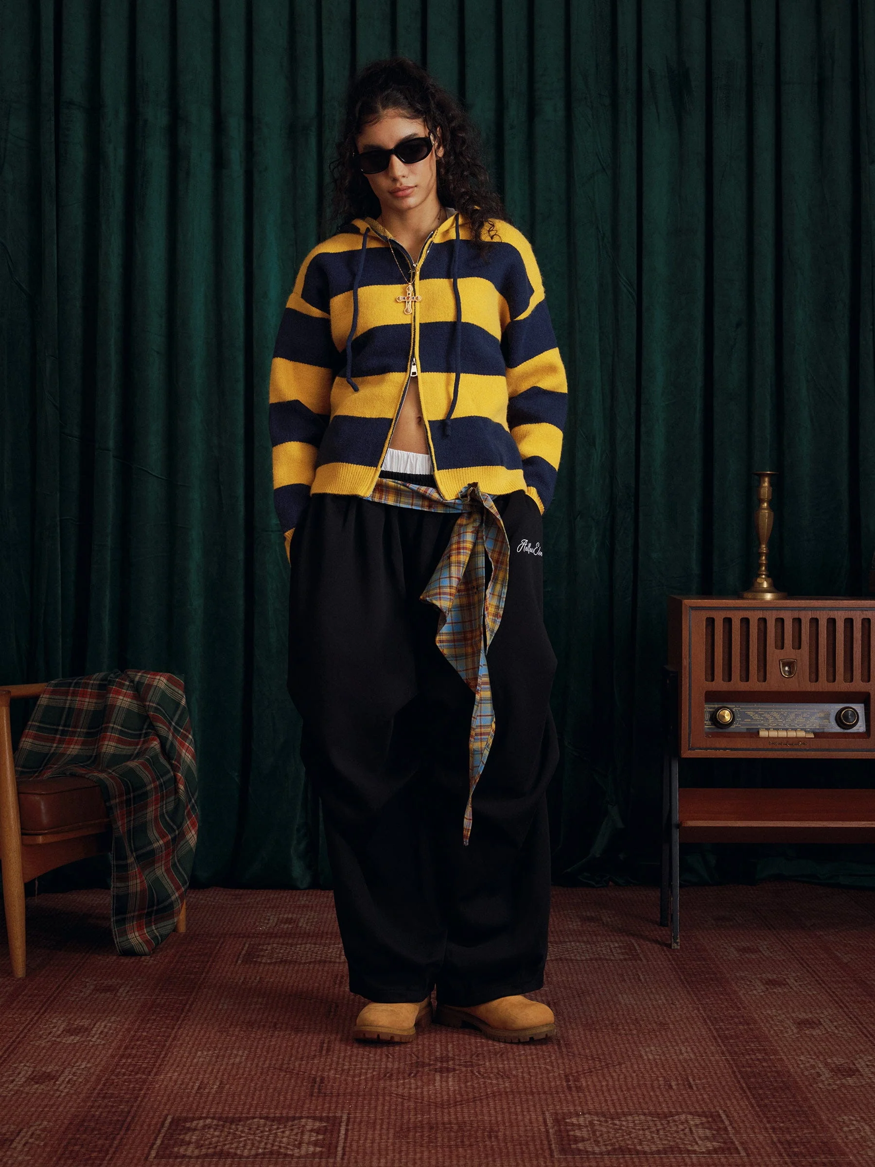 Aelfric Eden Stripe Knit Cropped Zip Up Hoodie