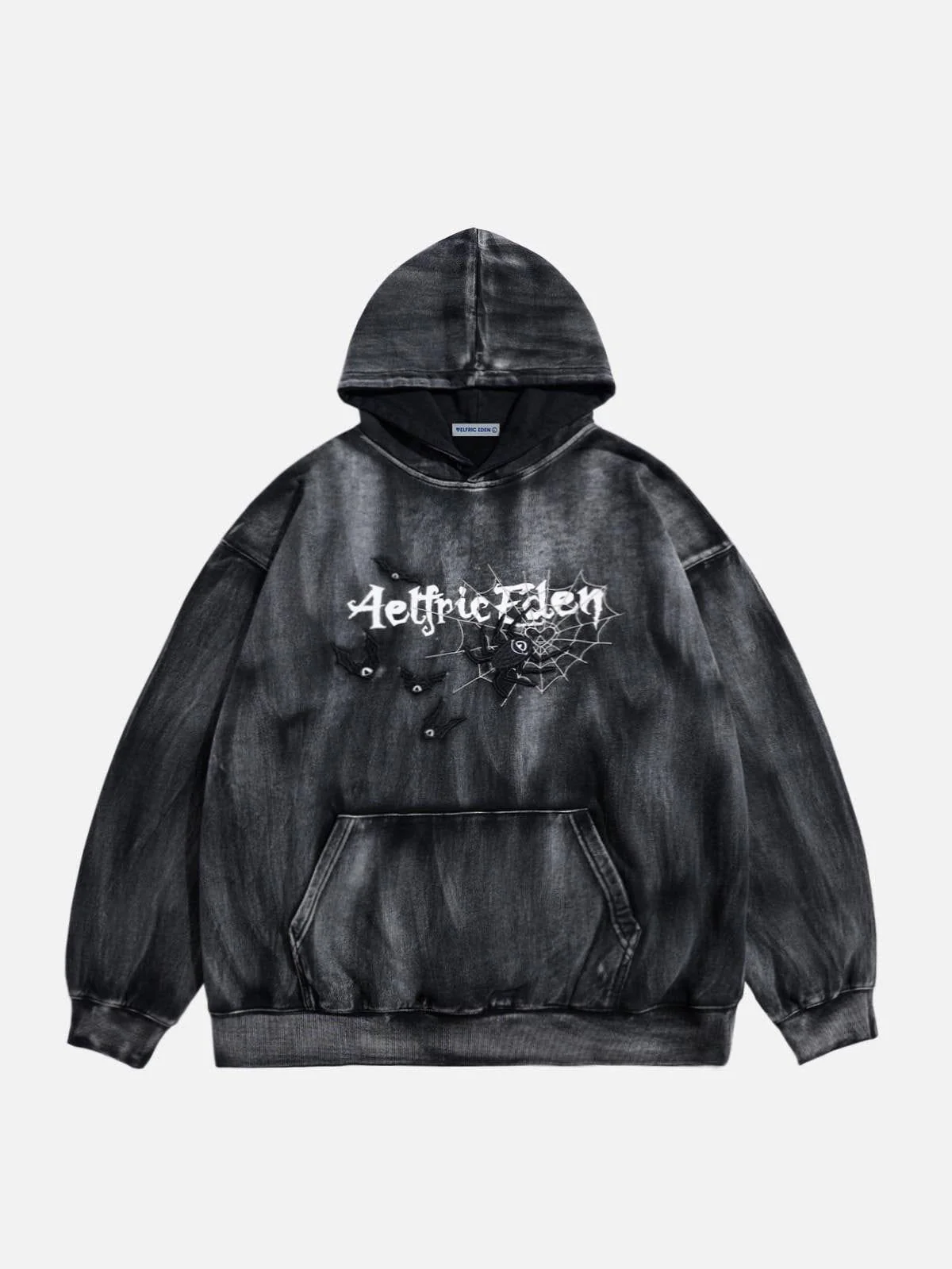Aelfric Eden Embroidery Bat Spider Washed Pullover Hoodie