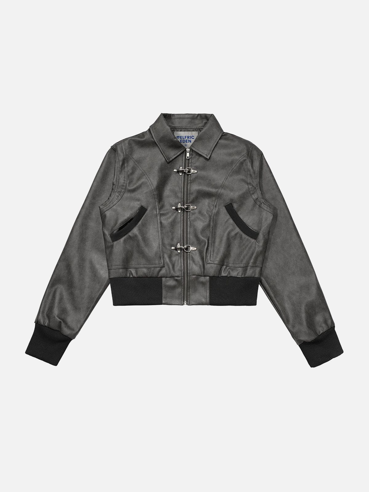 Aelfric Eden Metal Button Cropped Faux Leather Jacket