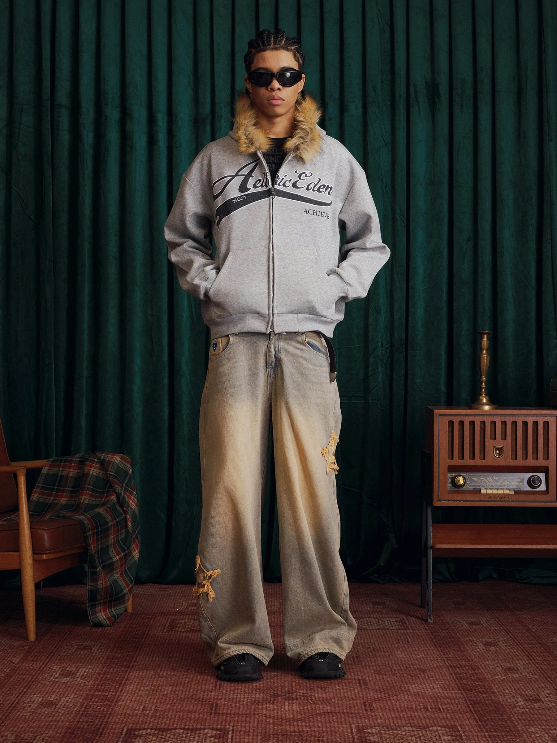 Aelfric Eden Boxy Faux Fur Collar Hoodie