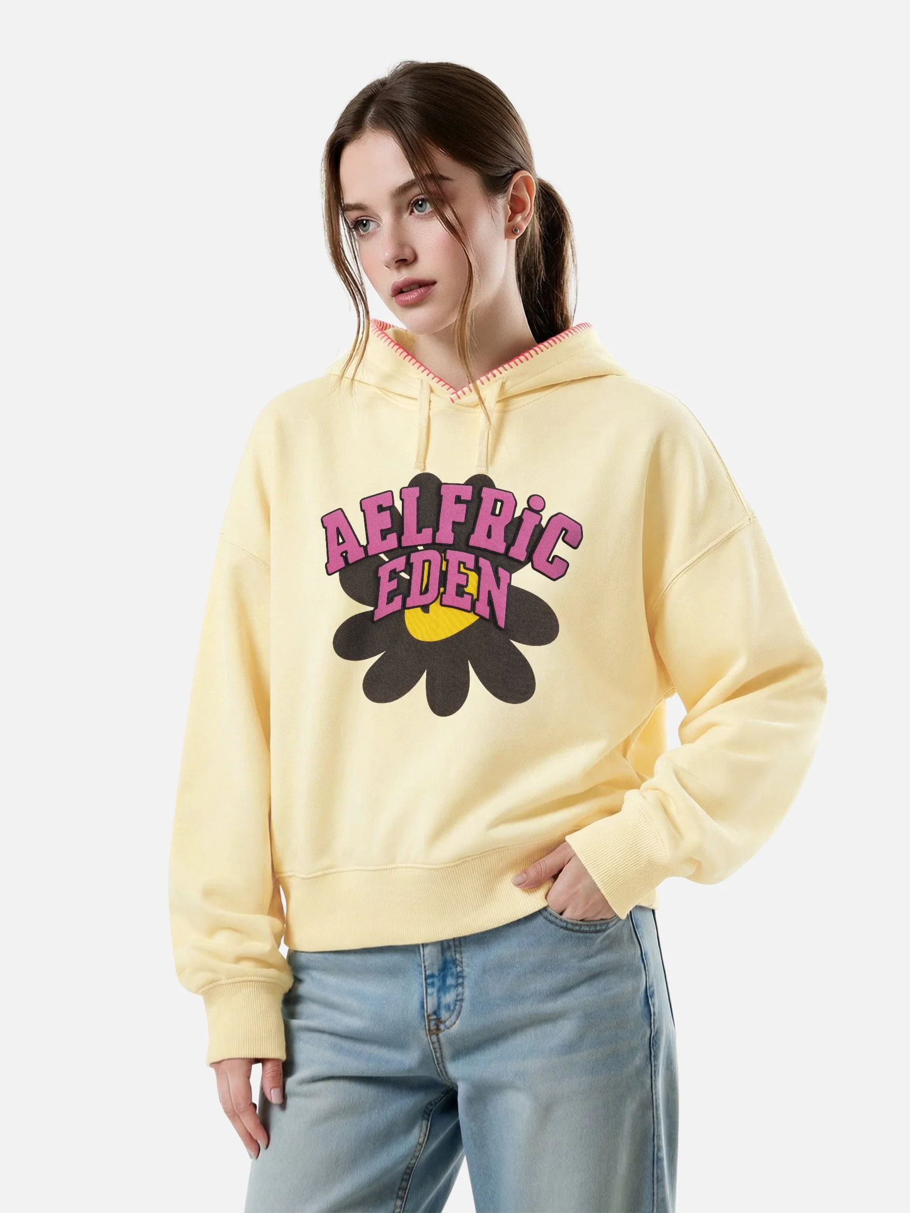 Aelfric Eden Boxy Flower Graphic Pullover Hoodie