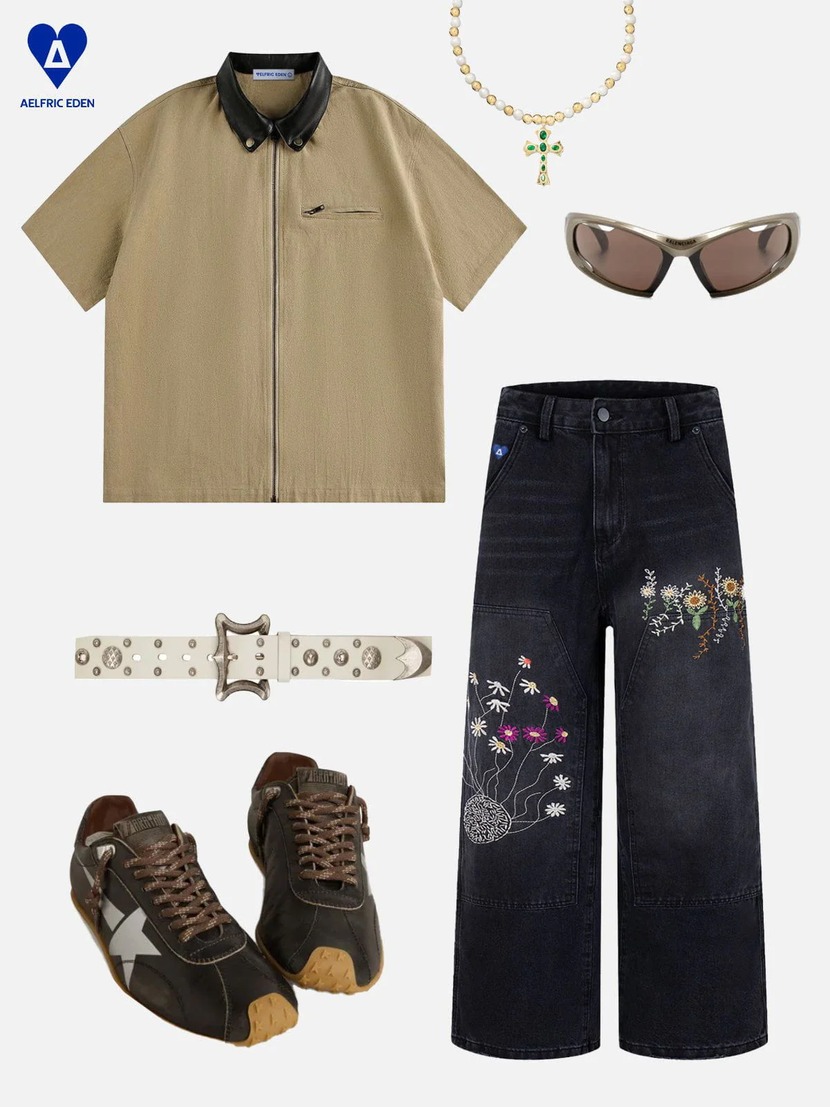 Aelfric Eden Floral Embroidery Double Knee Jeans