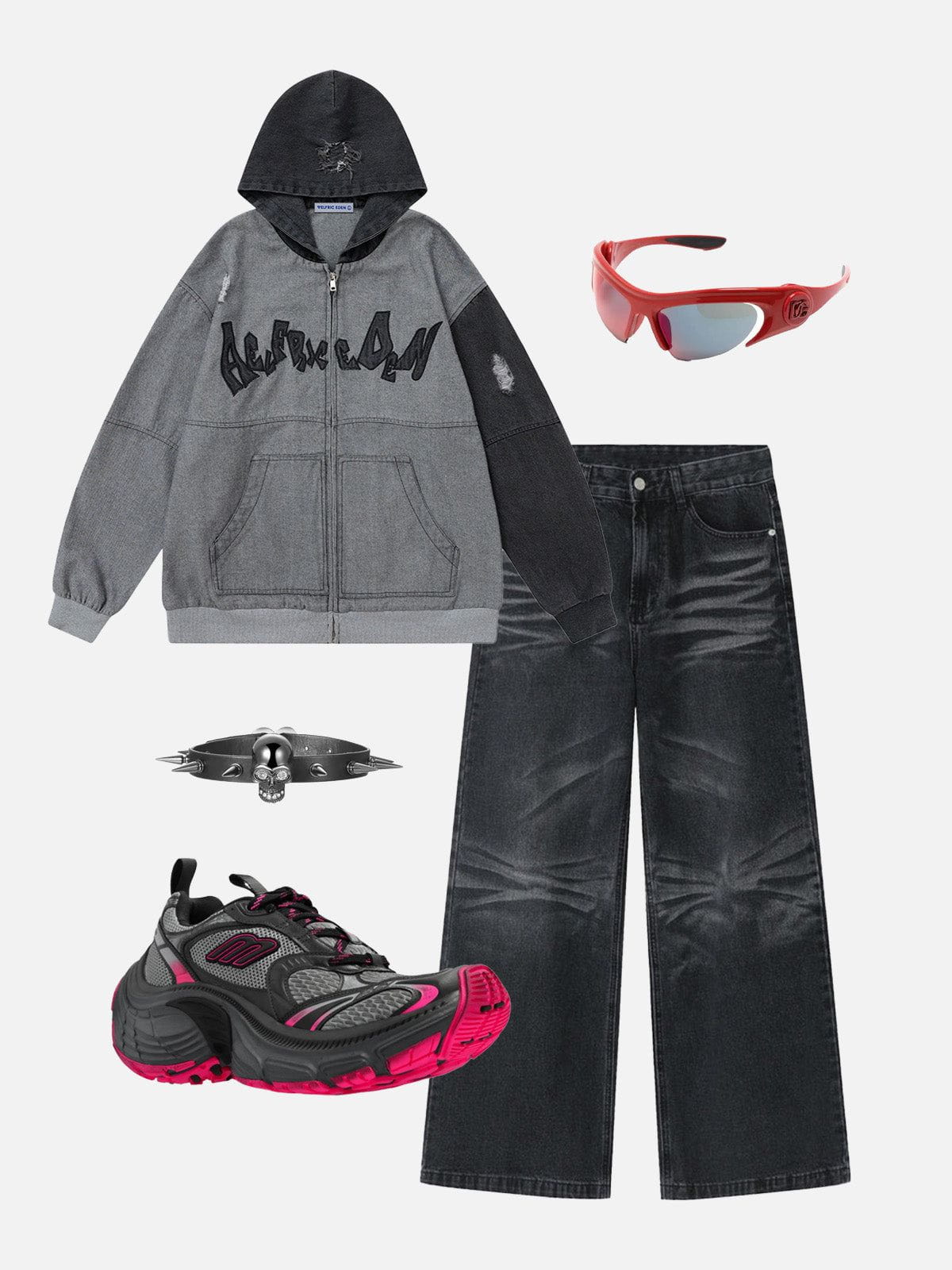 Aelfric Eden Denim Patchwork Zip Up Hoodie