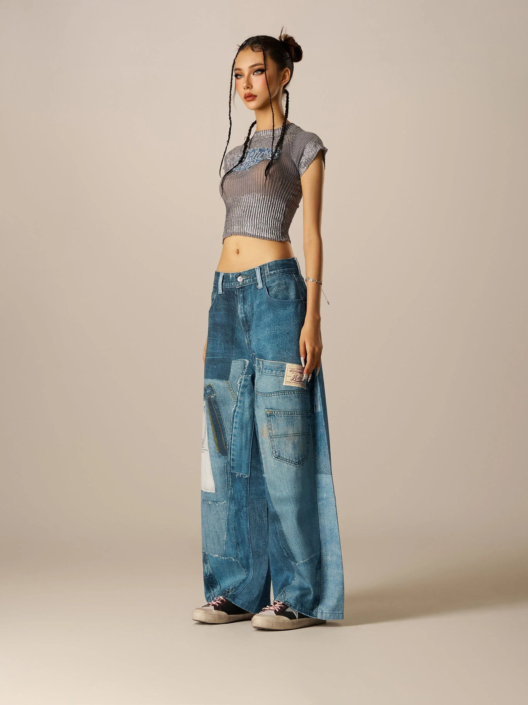 Aelfric Eden Illusion Denim Graphic Baggy Barrel Jeans